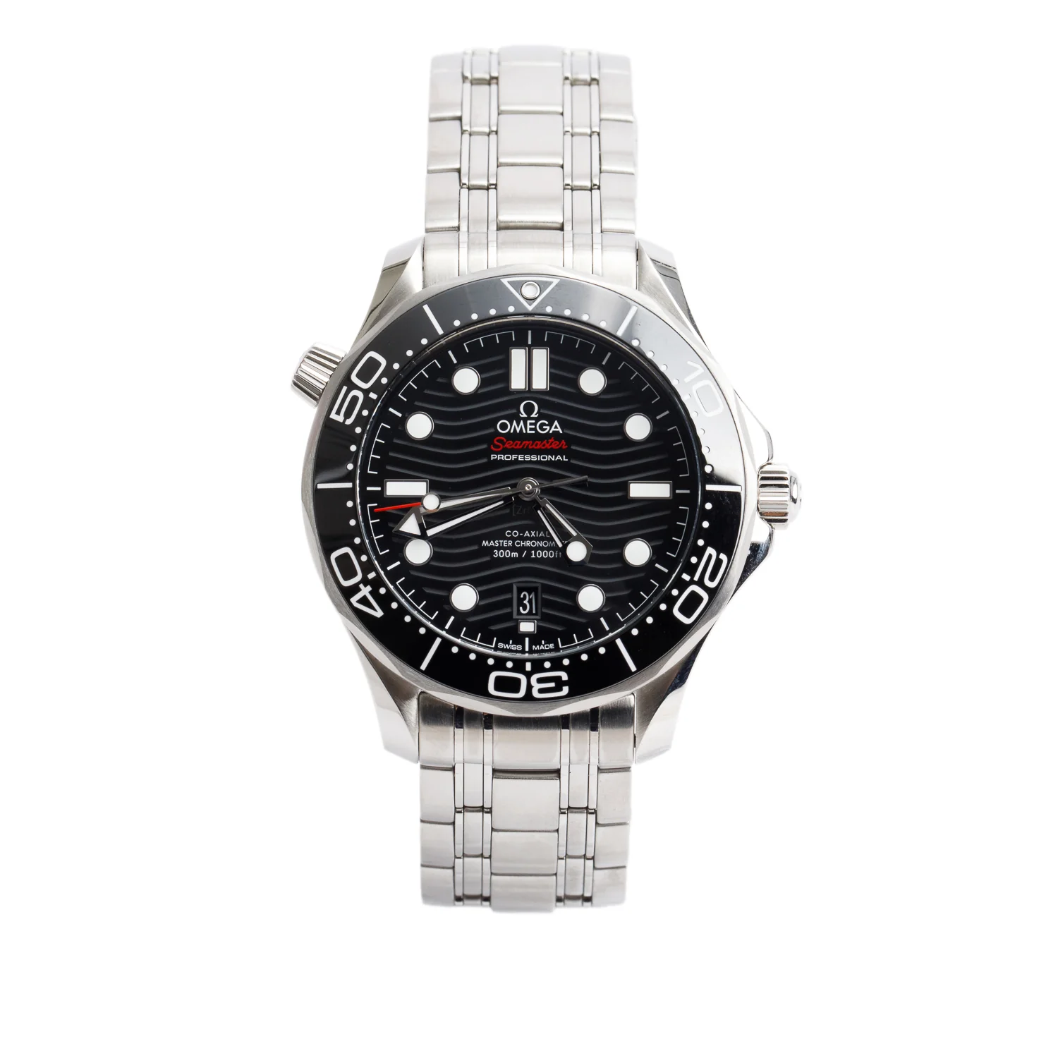 Omega Stainless Steel Seamaster Diver 300M Co-Axial Master Chronometer 42 MM Automatic Watch Black Dial w/ Box, Papers & Extra Strap