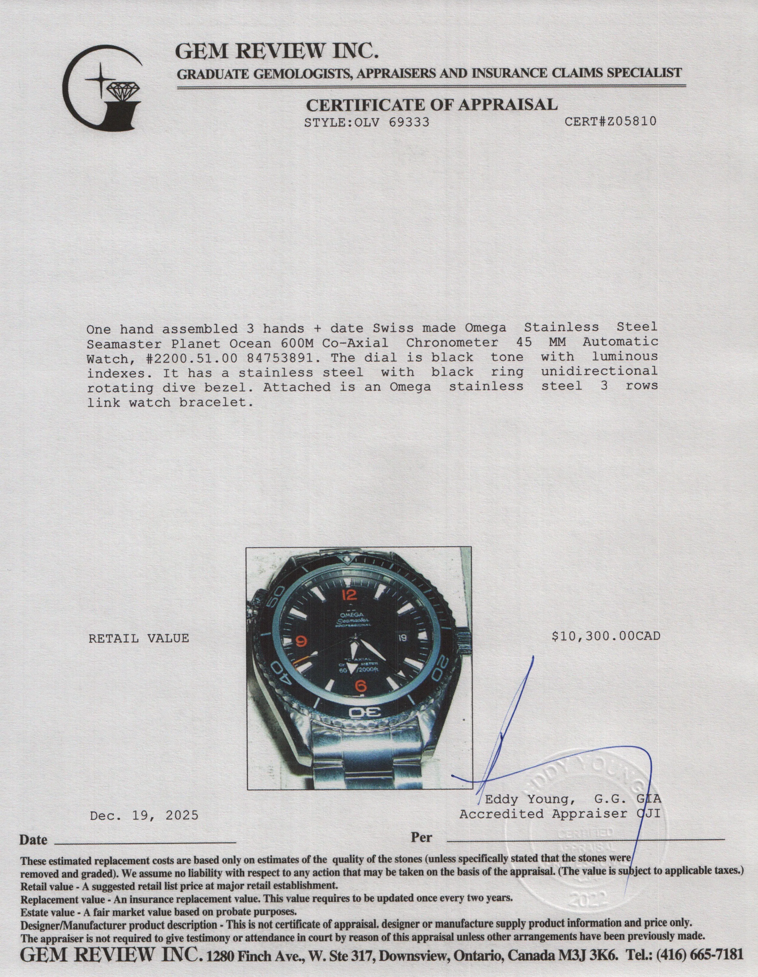 Omega Stainless Steel Seamaster Planet Ocean 600M Co-Axial Chronometer 45 MM Automatic Watch - Image 5