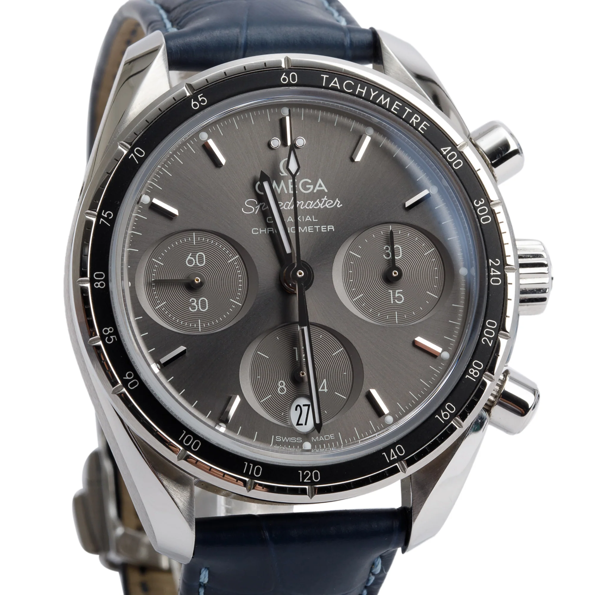 Omega Stainless Steel Speedmaster 38 MM Co-Axial Chronometer Chronograph Automatic Watch w/ Pouch, Papers & Extra Strap - Image 2