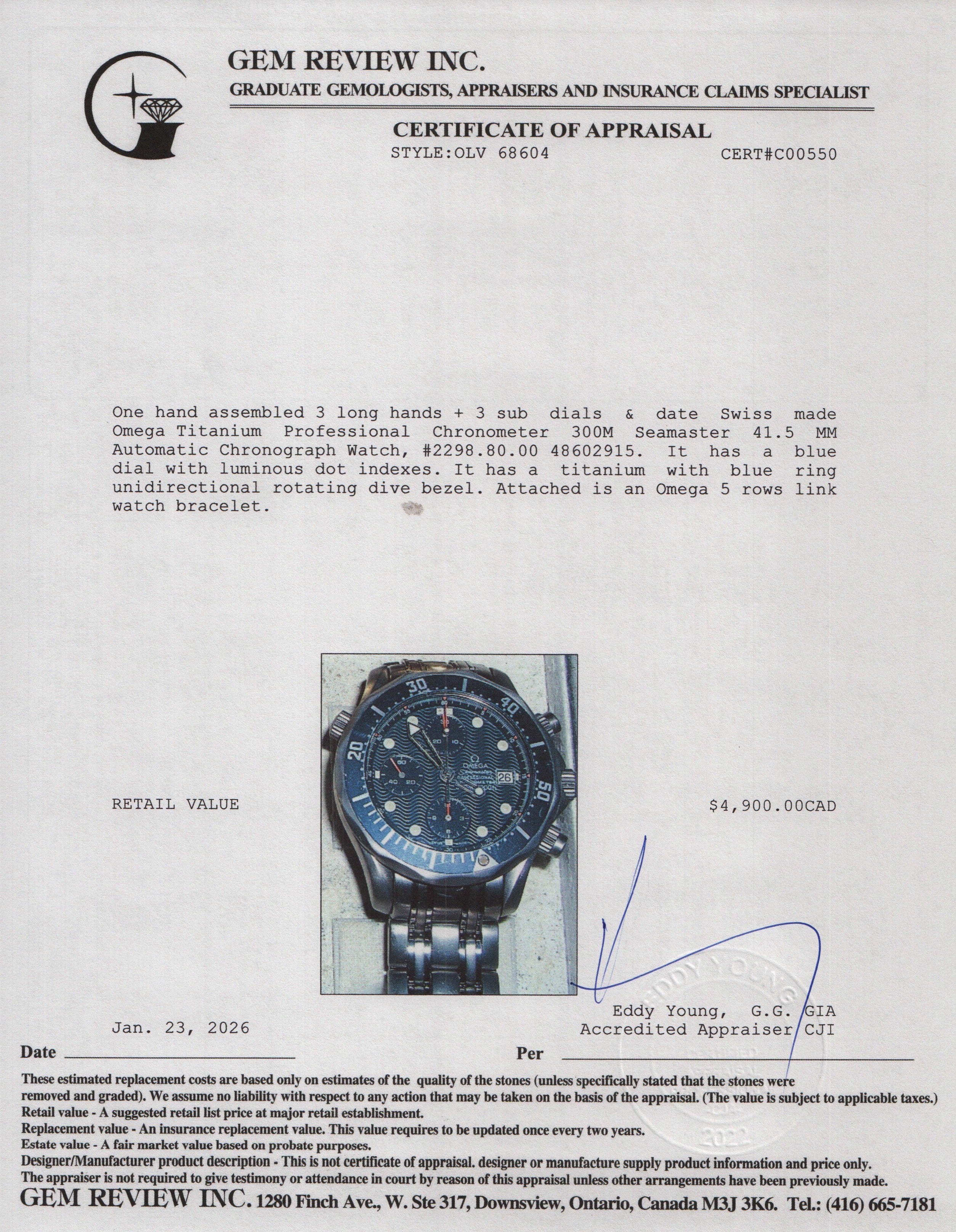 Omega Titanium Professional Chronometer 300M Seamaster 41.5 MM Automatic Chronograph Watch - Image 5