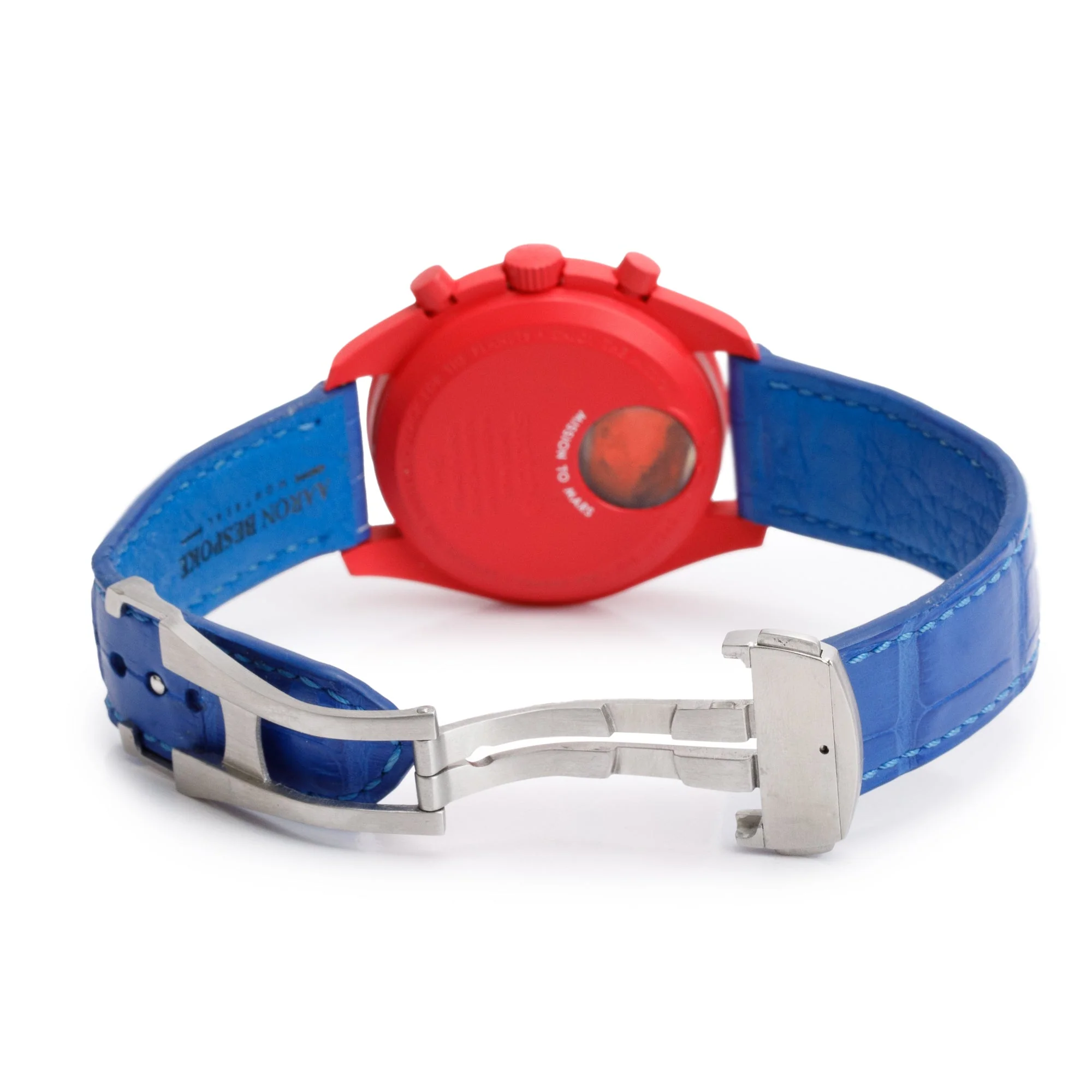 Omega X Swatch Bioceramic Mission to Mars MoonSwatch on Leather Strap w/ Box, Papers & Extra Strap - Image 5