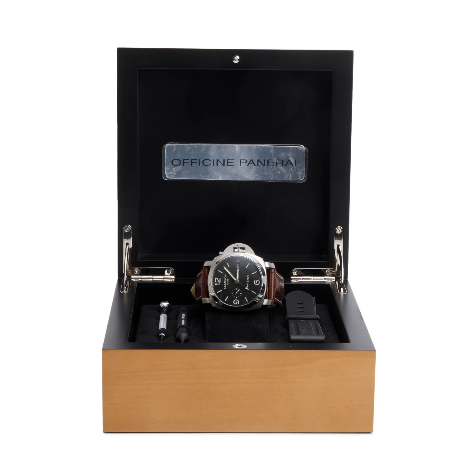 Panerai Stainless Steel Luminor 1950 3 Days 44 MM Automatic GMT Watch Black Dial PAM00320 w/ Box & Papers - Image 2