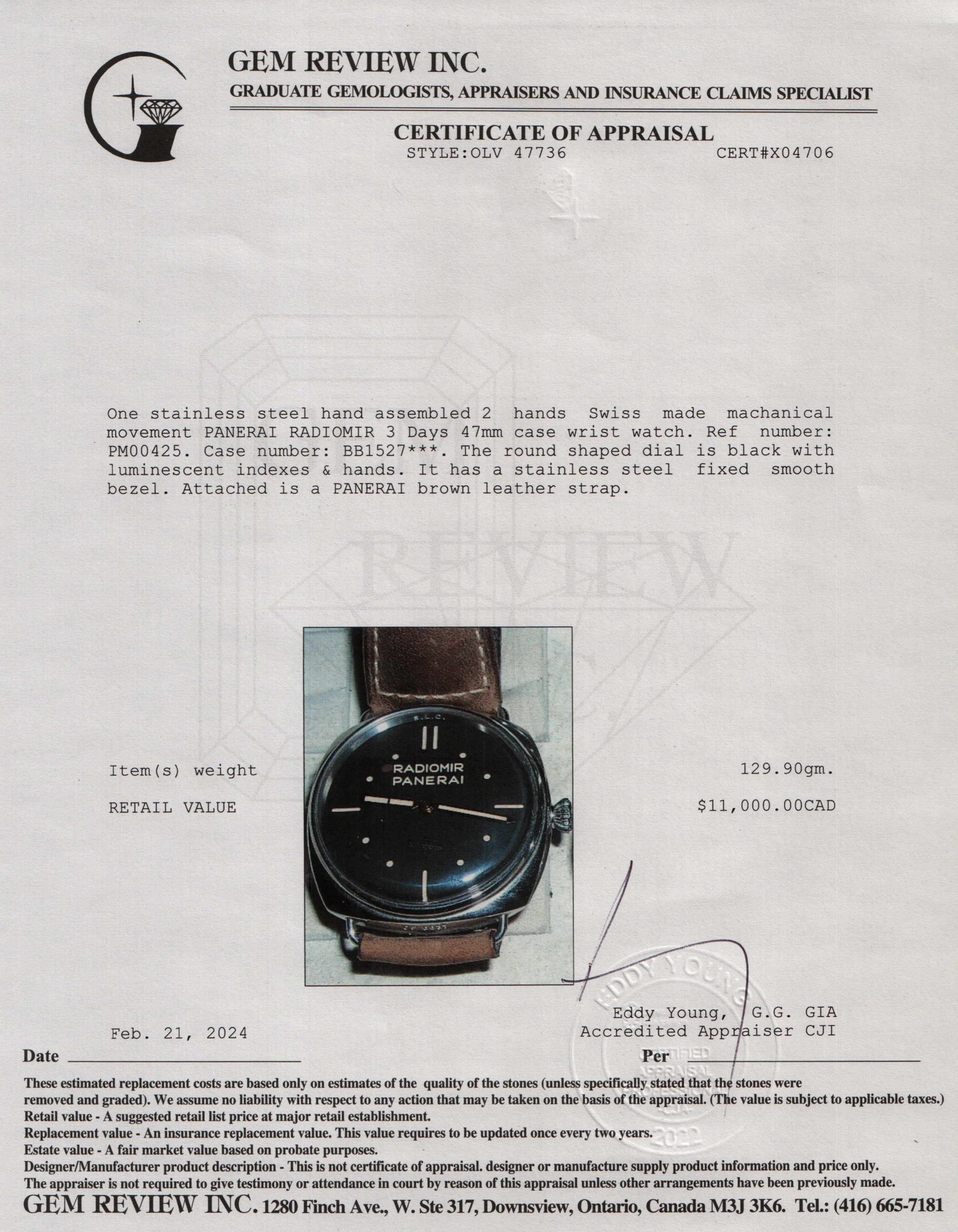 Panerai Stainless Steel Radiomir 3 Days PAM00425 47 MM Watch w/ Box - Image 7