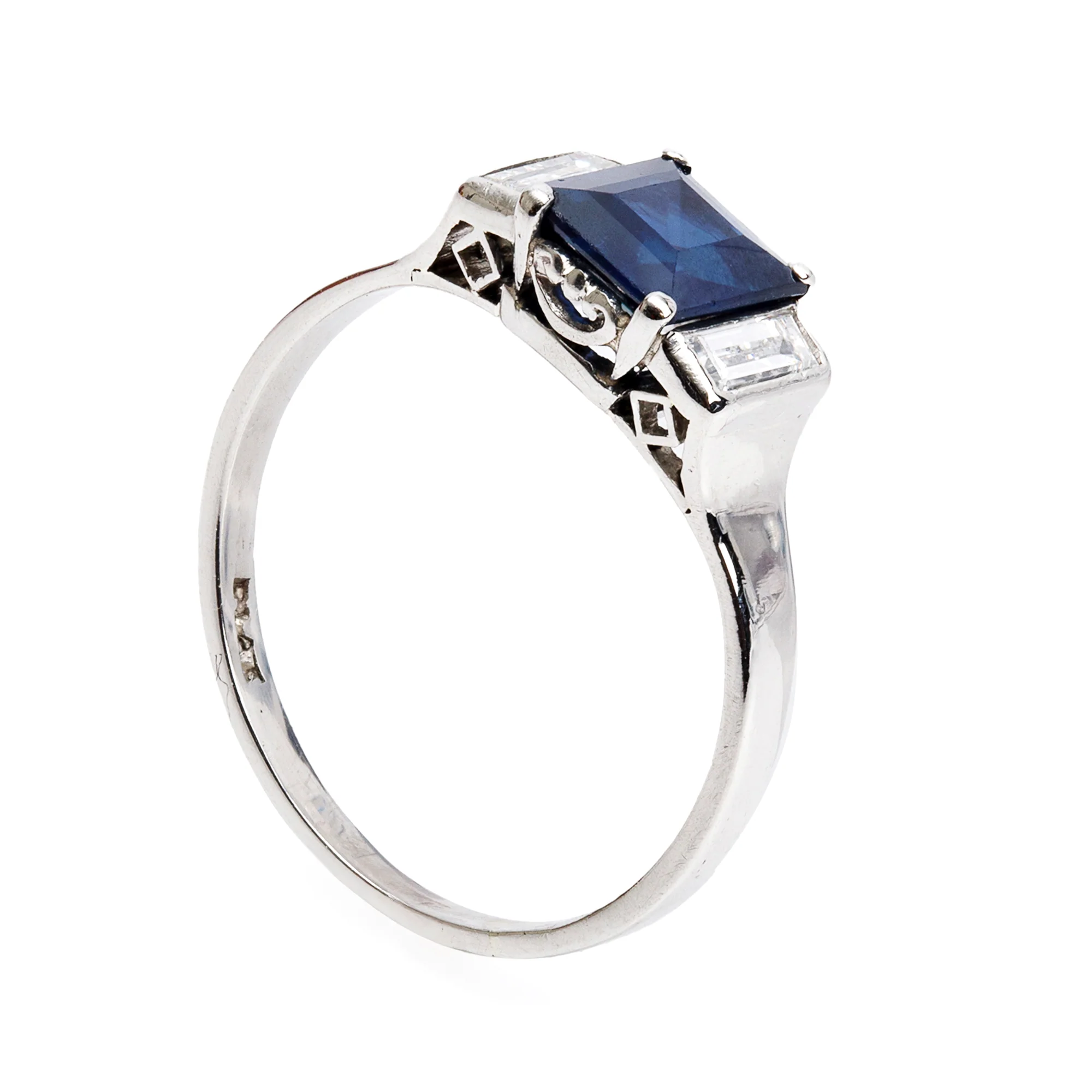 Platinum Blue Sapphire & Diamond Ring, Size 5.25 - Image 2