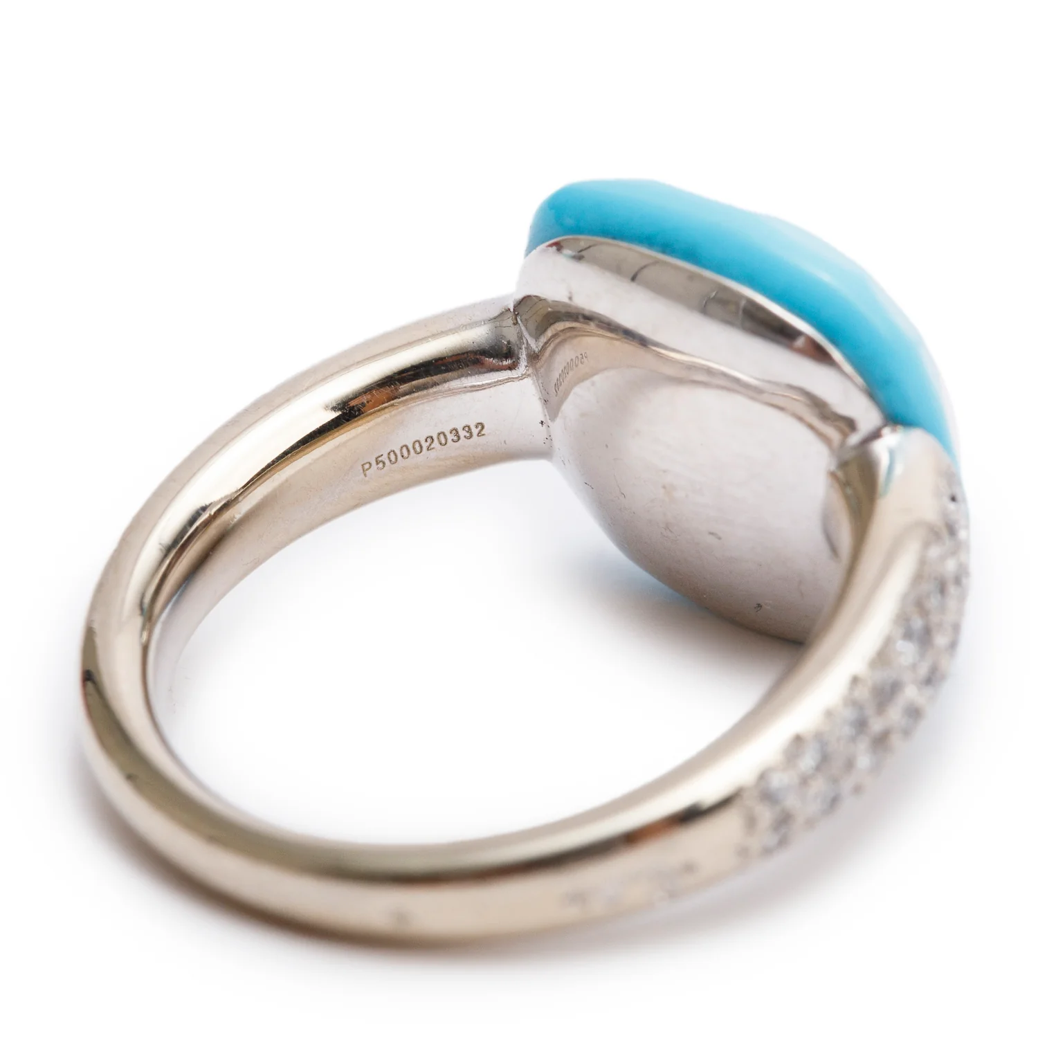 Pomellato 18k White Gold Turquoise & Diamond Capri Ring, Size 4 - Image 3