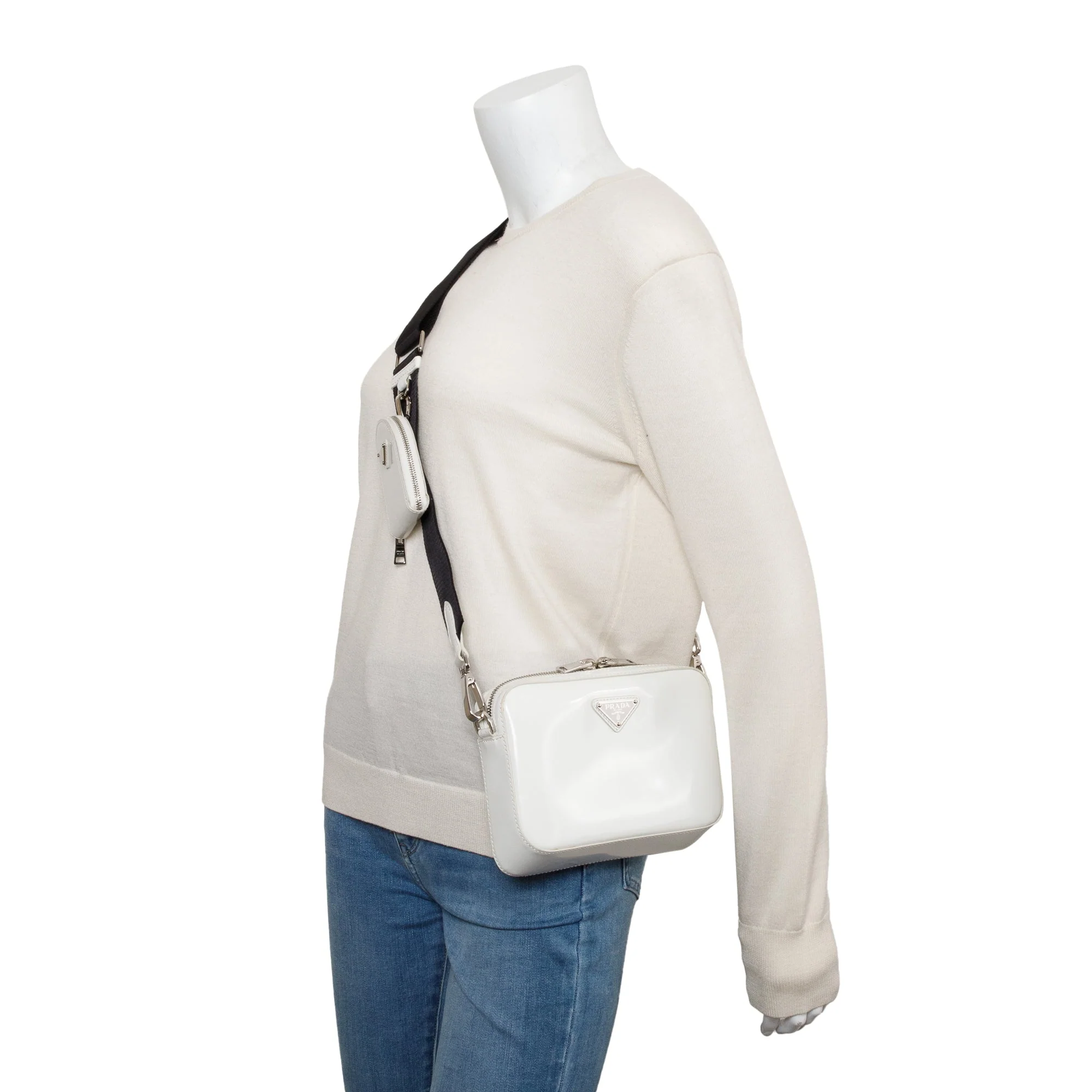 Prada 2021 White Spazzolato Leather Small Brique Crossbody Bag w/ Box & Authenticity Card - Image 2