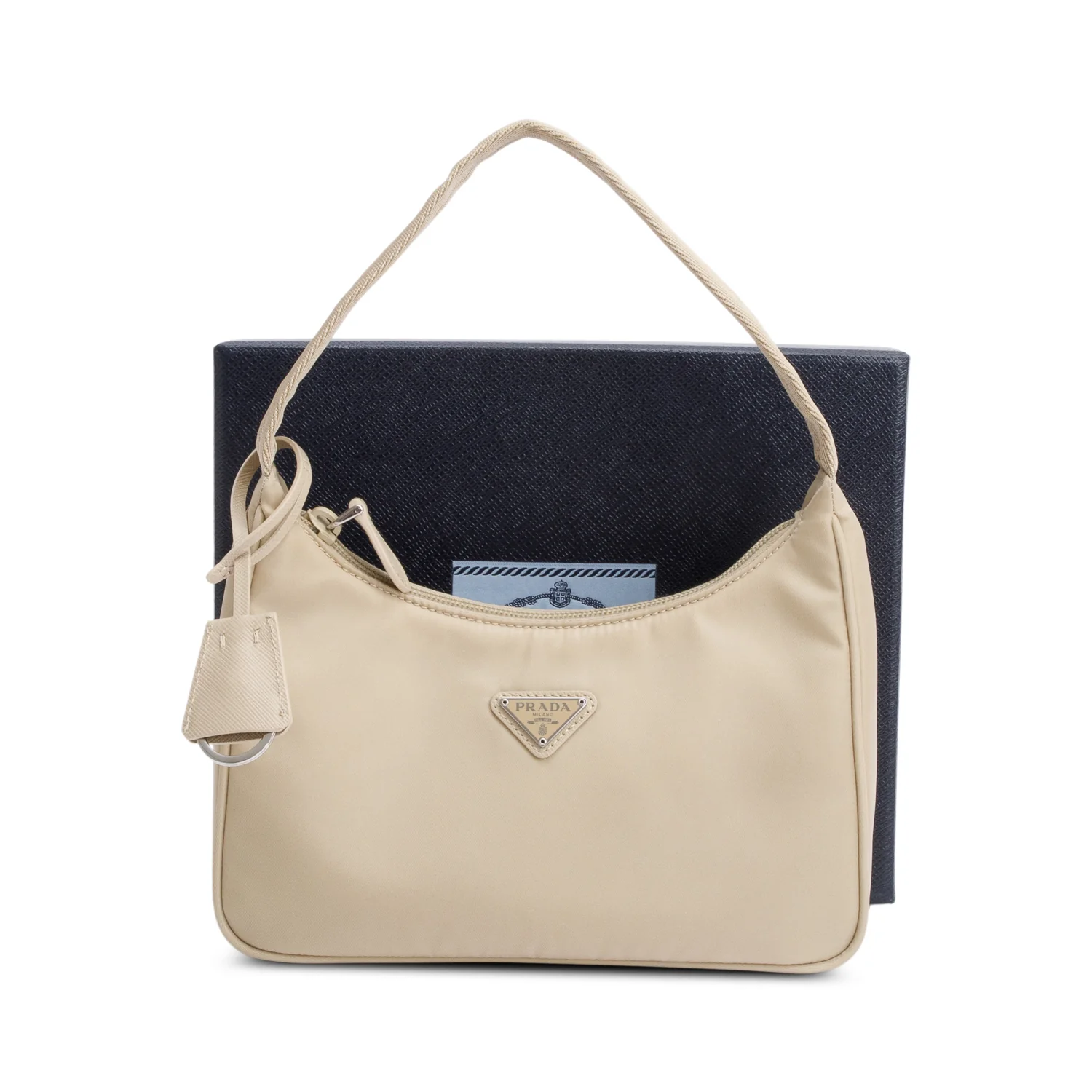 Prada 2022 Beige Re-Edition 2000 Re-Nylon Mini Bag w/ Box & Authenticity Card - Image 3