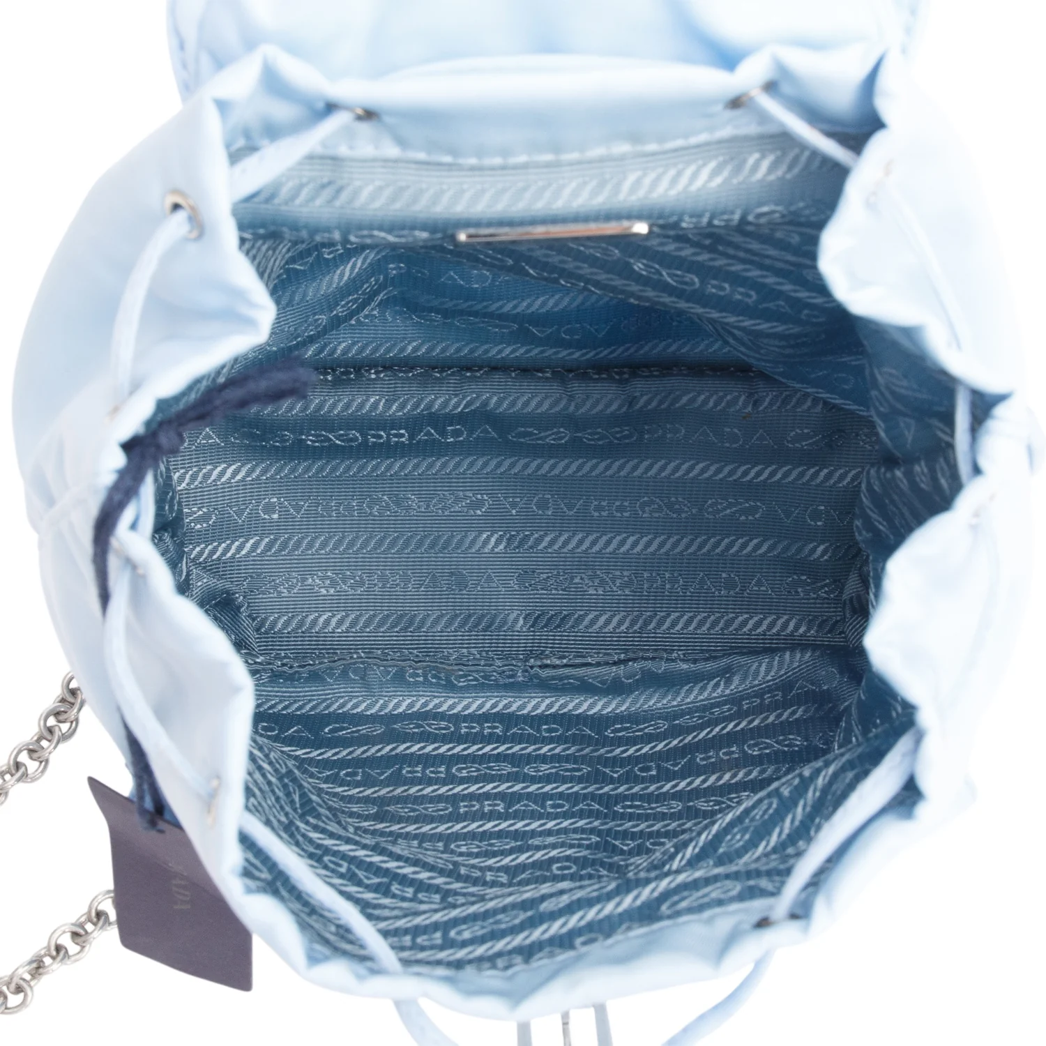 Prada 2022 Blue Tessuto Nylon & Saffiano Leather Mini Double Pocket Chain Shoulder Bag w/ Authenticity Card - Image 8