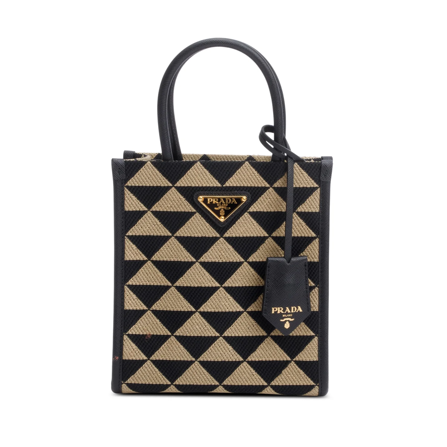 Prada Beige/Black Embroidered Fabric Mini Symbole Bag w/ Strap - Image 3