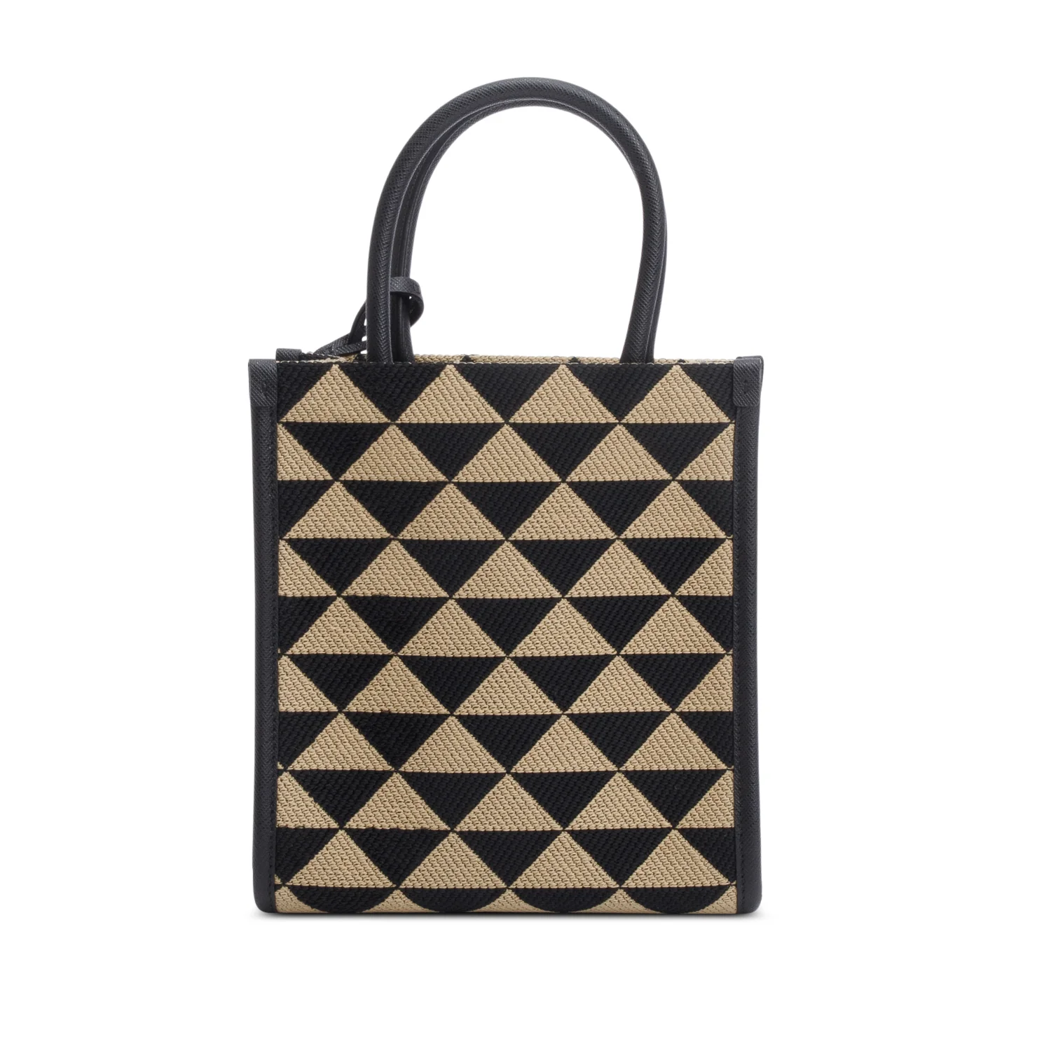Prada Beige/Black Embroidered Fabric Mini Symbole Bag w/ Strap - Image 5