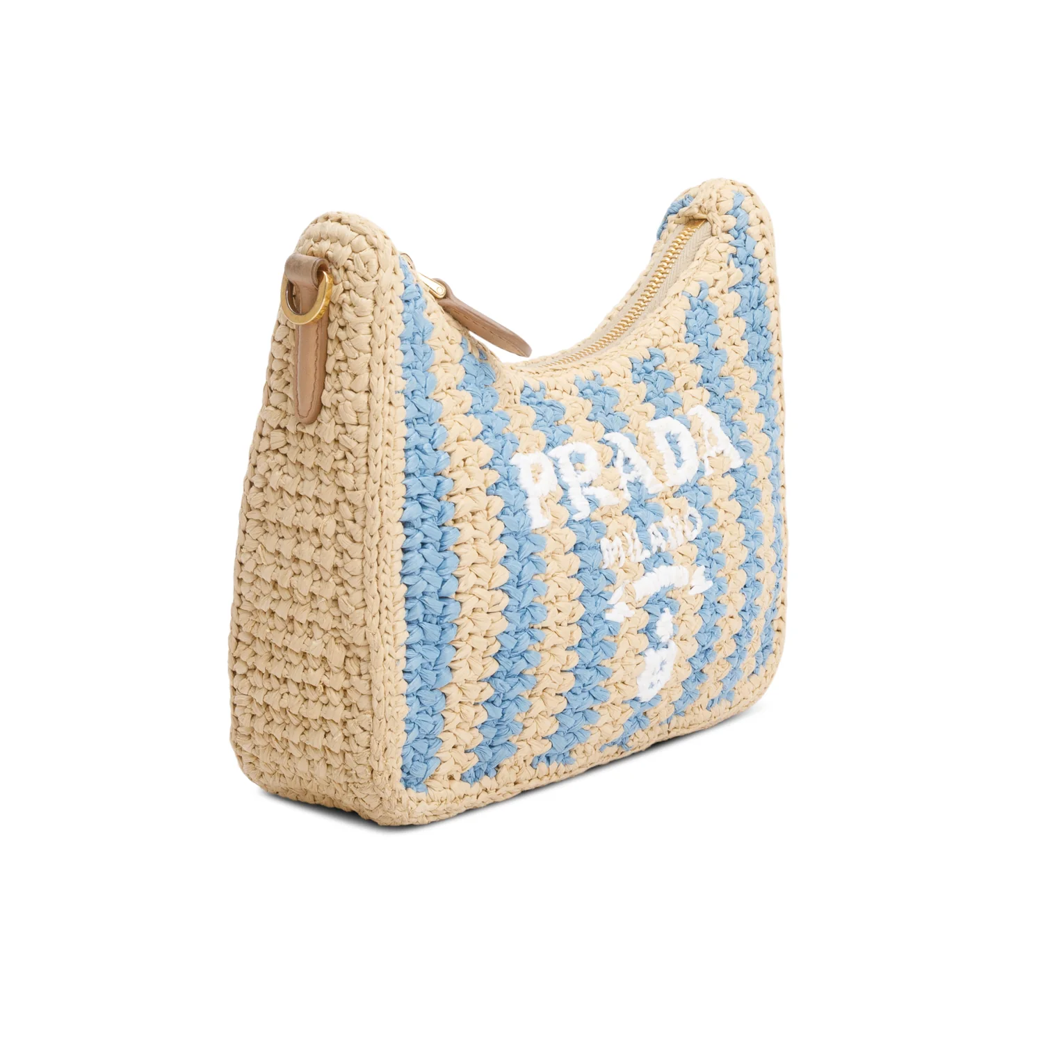 Prada Beige/Blue Raffia Re-Edition 2005 Shoulder Bag - Image 3