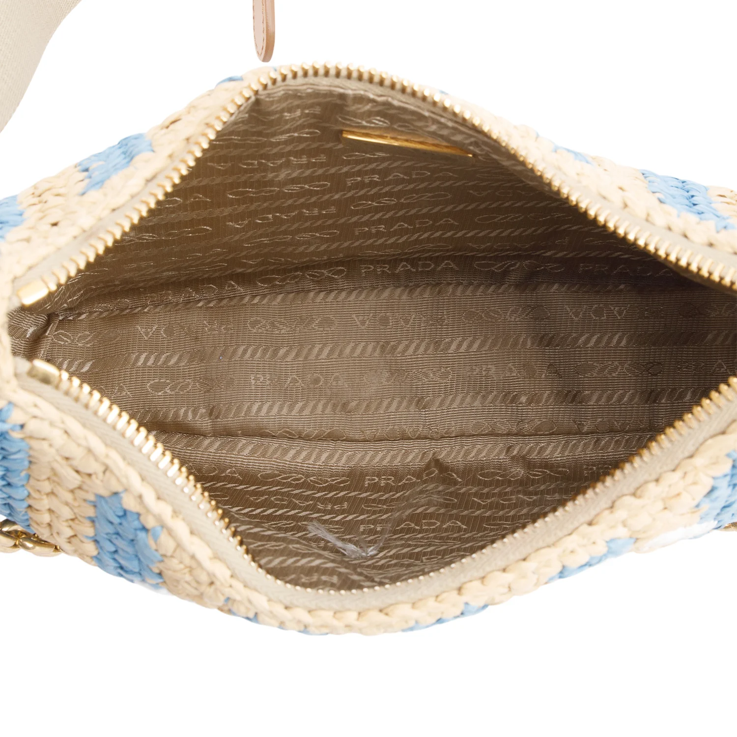 Prada Beige/Blue Raffia Re-Edition 2005 Shoulder Bag - Image 8