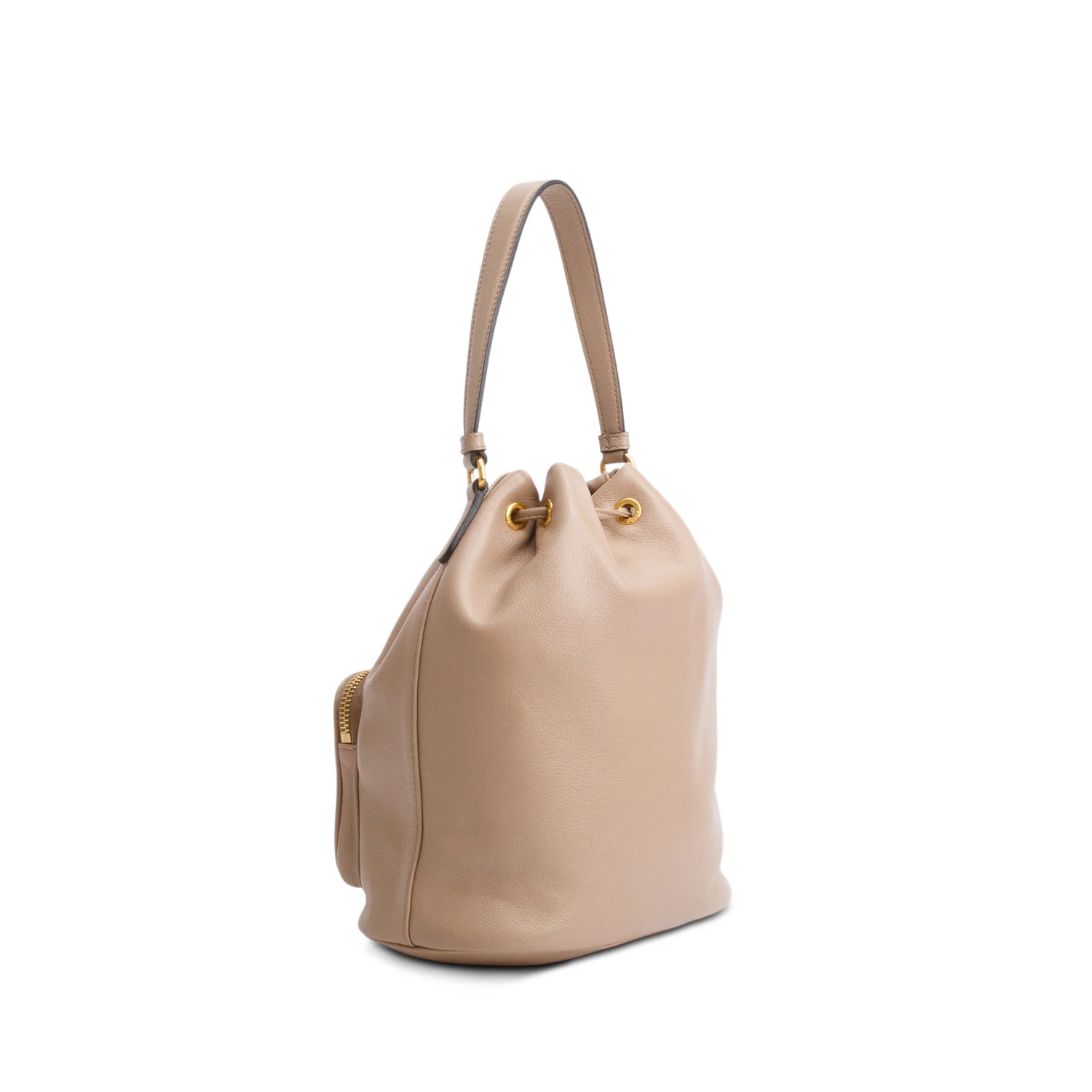 Prada Beige Glace Calf Leather Logo Mini Duet Bucket Bag w/ Strap - Image 6