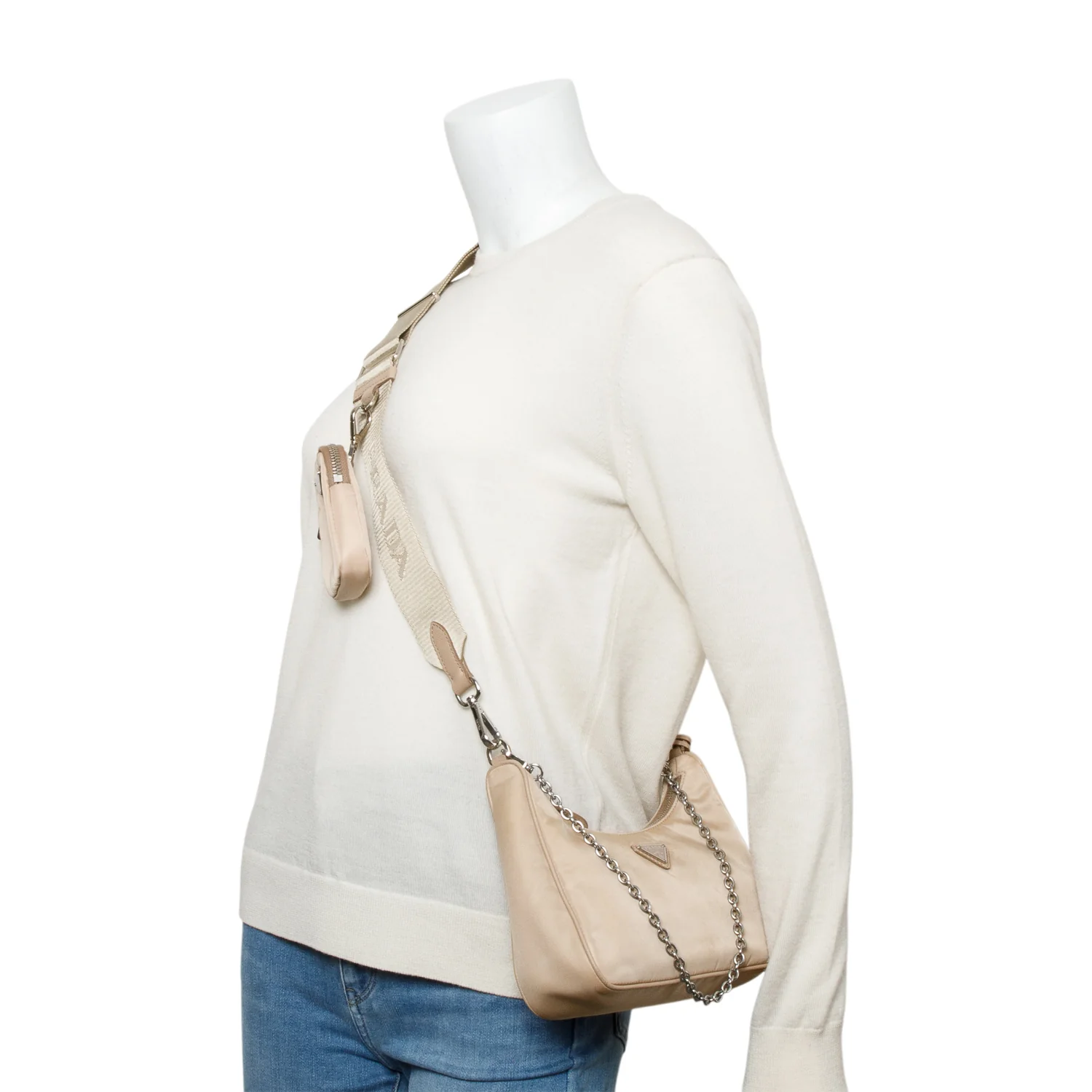 Prada Beige Re-Edition 2005 Re-Nylon Shoulder Bag w/ Authenticity Card - Image 2