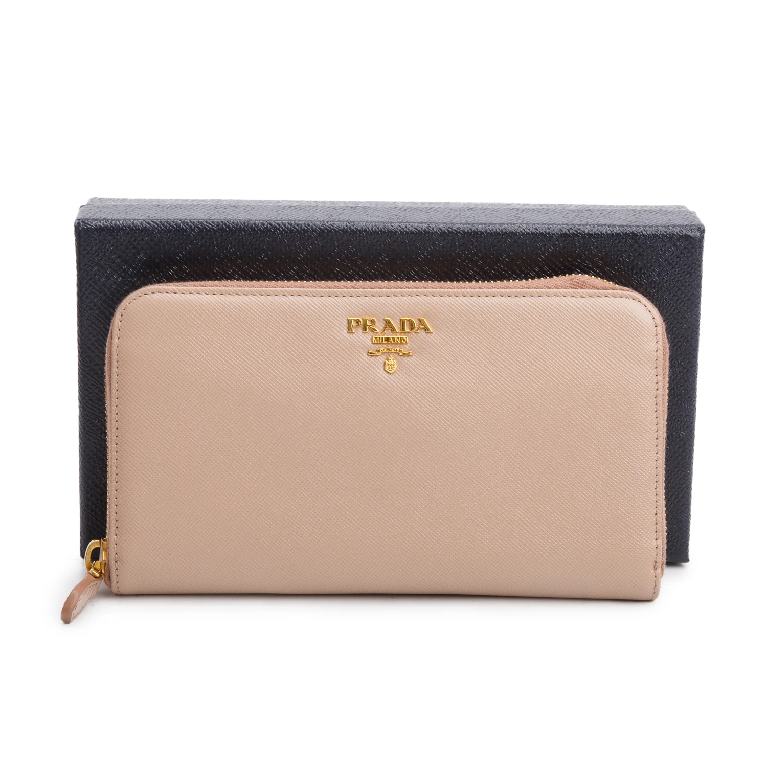 Prada Beige Saffiano Leather Zip Around Wallet w/ Box - Image 2