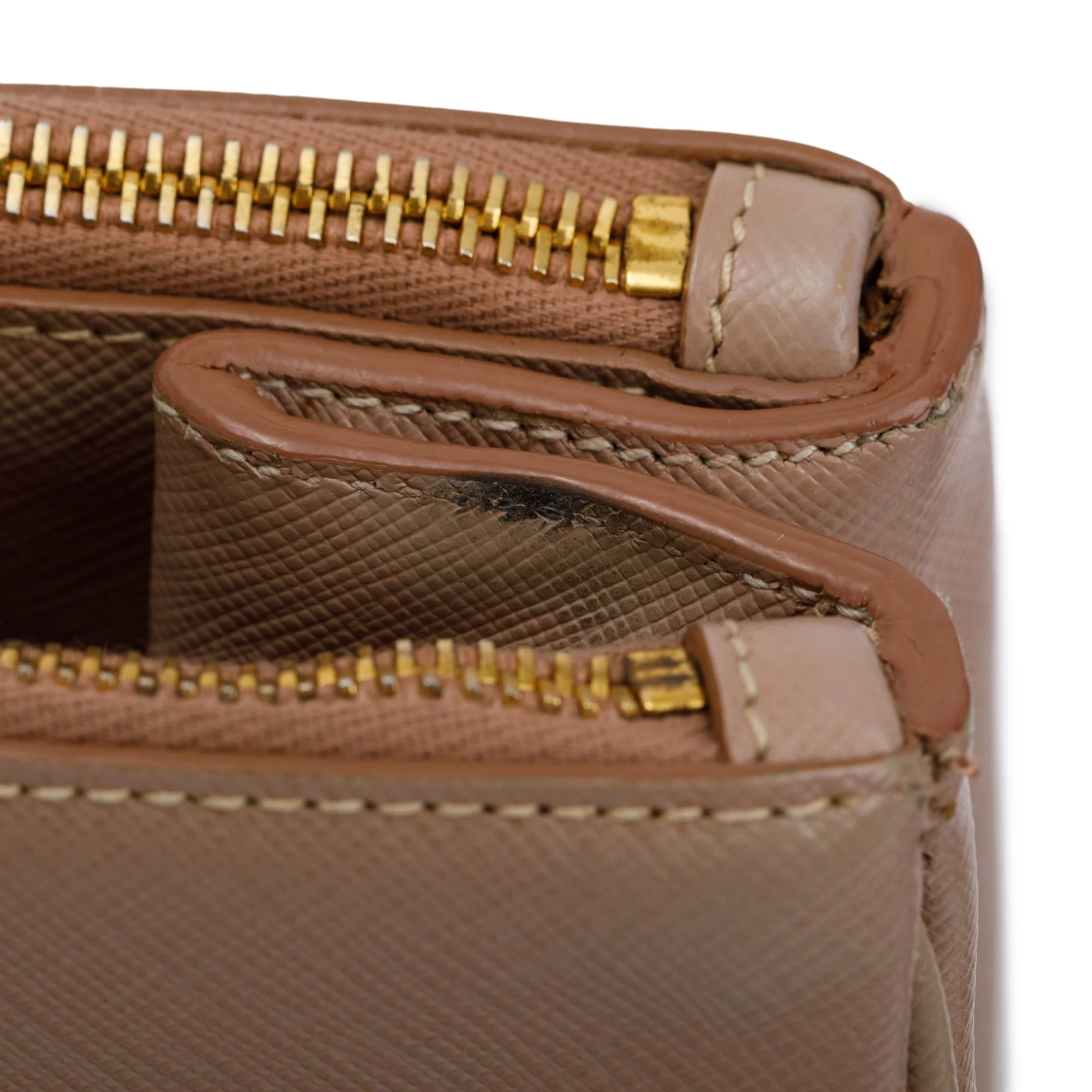 Prada Beige Saffiano Lux Medium Double Zip Galleria Tote w/ Strap - Image 9