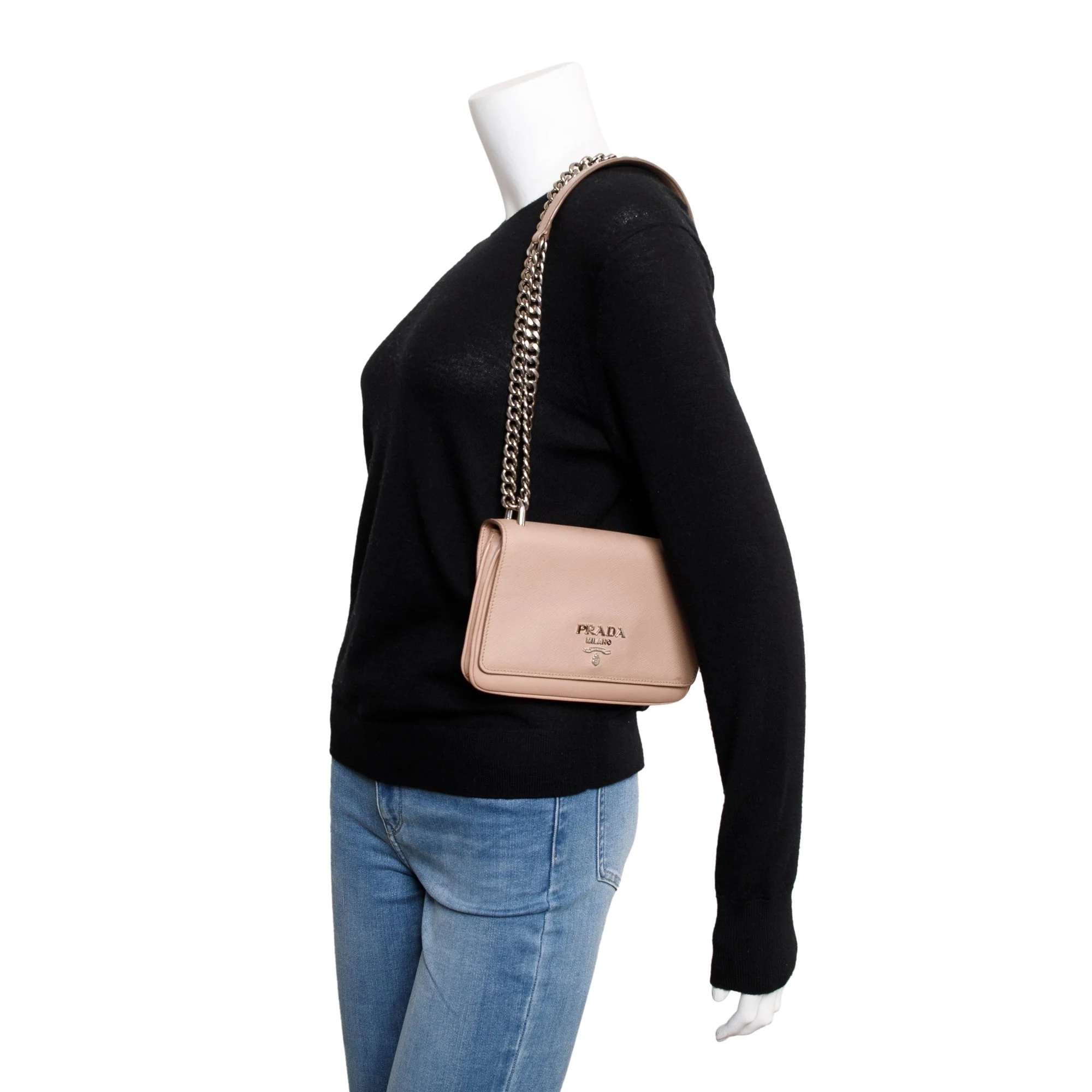 Prada Beige Saffiano Soft Calf Leather Chain Crossbody Bag w/ Authenticity Card - Image 2