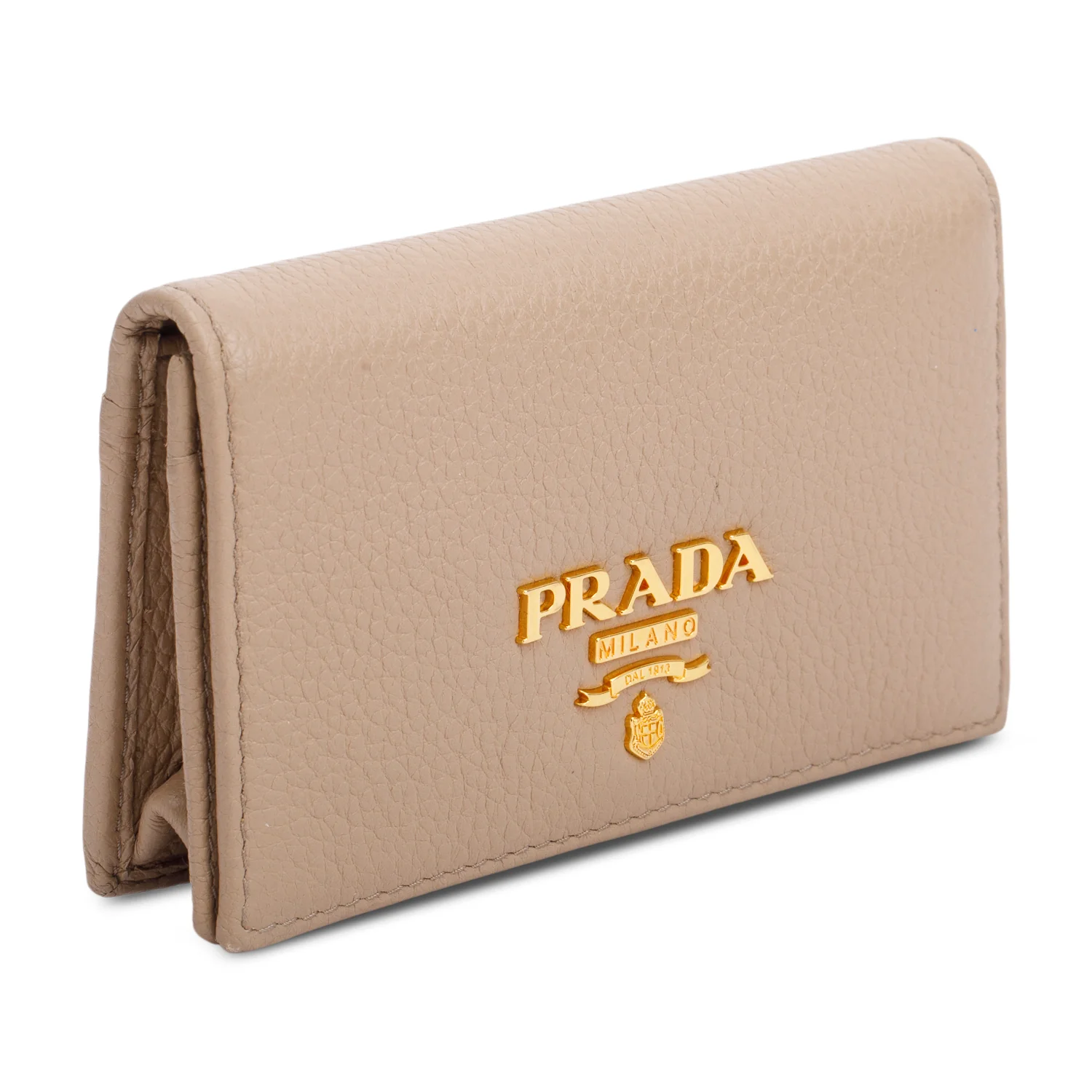 Prada Beige Vitello Grain Move Leather Flap Card Holder w/ Box - Image 3