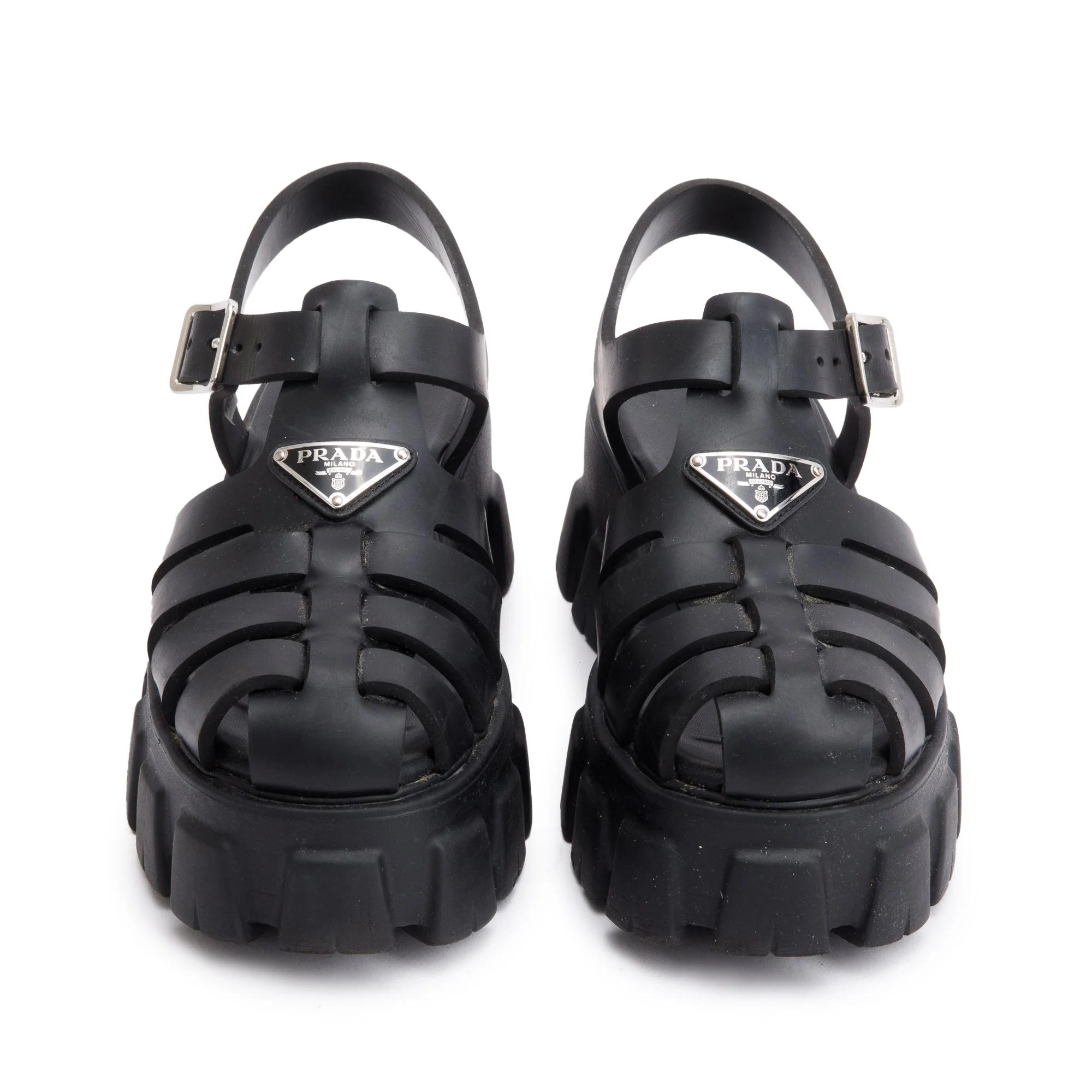 Prada Black Foam Rubber Monolith Sling Back Sandals, Size 38 w/ Box