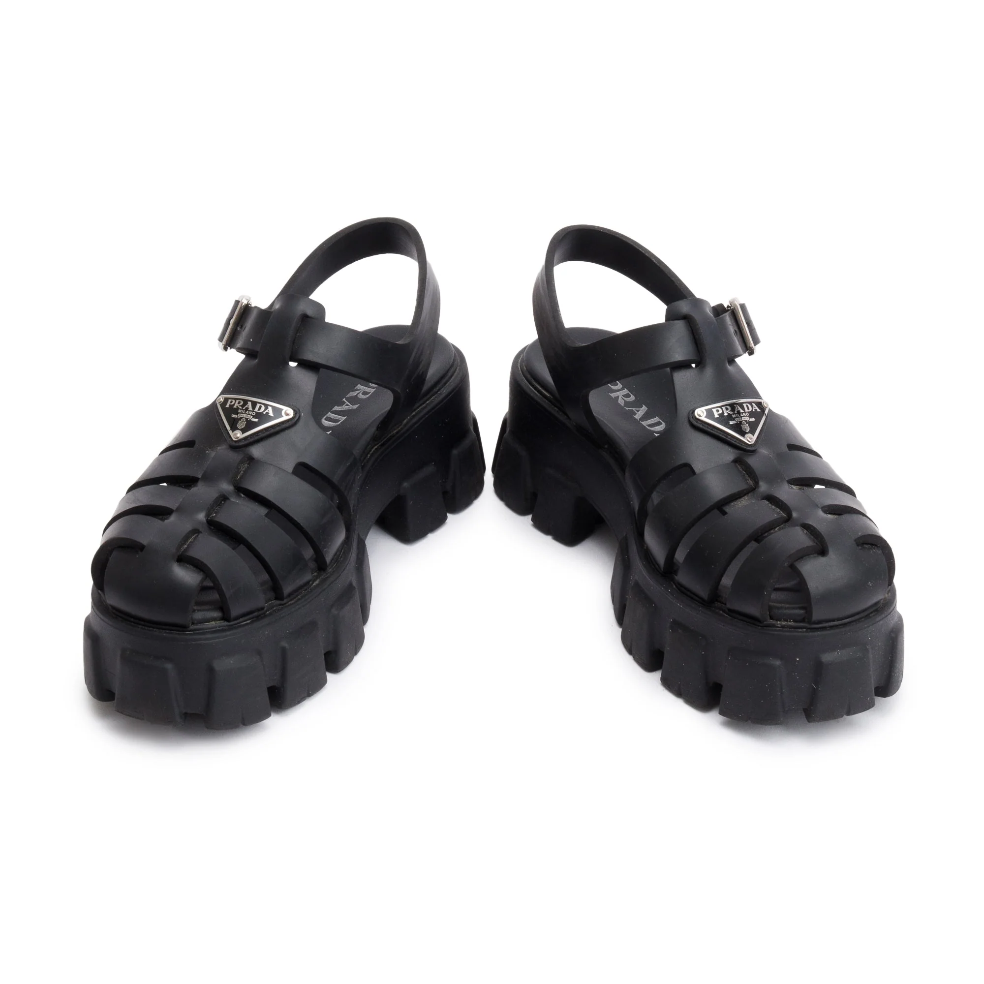 Prada Black Foam Rubber Monolith Sling Back Sandals, Size 38 w/ Box - Image 4