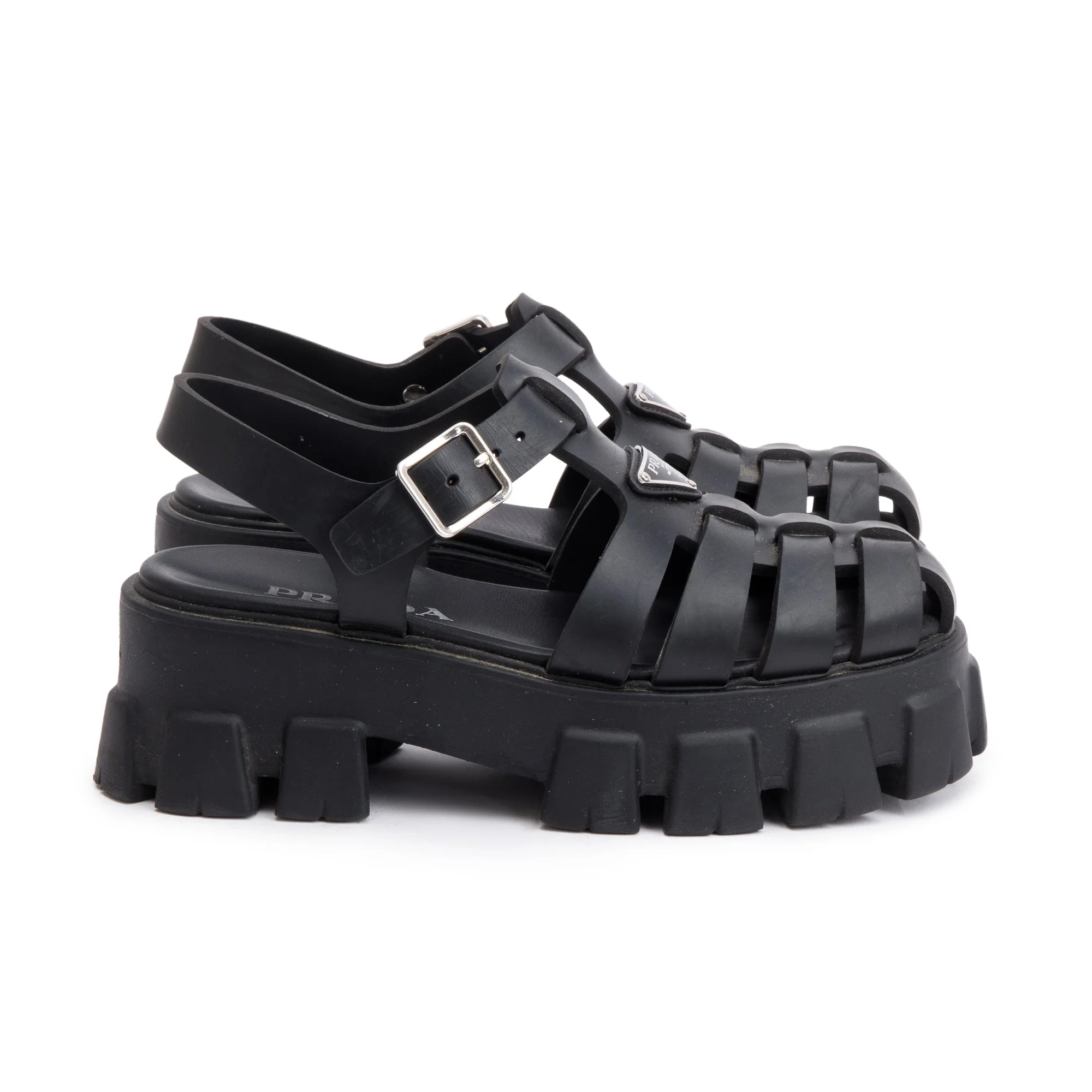 Prada Black Foam Rubber Monolith Sling Back Sandals, Size 38 w/ Box - Image 5