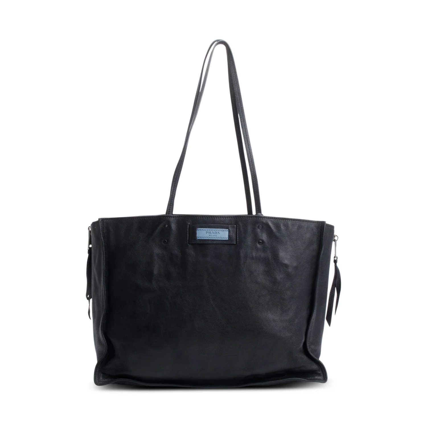Prada Black Glace Calf Etiquette Tote Bag w/ Authenticity Card
