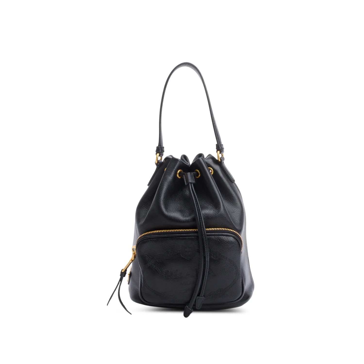 Prada Black Glace Calf Leather Logo Duet Bucket Bag w/ Strap & Authenticity Card - Image 3