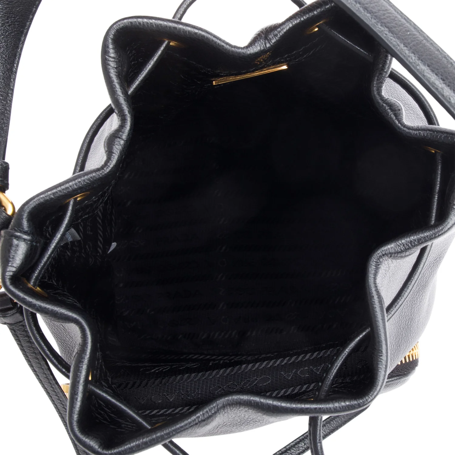 Prada Black Glace Calf Leather Logo Duet Bucket Bag w/ Strap & Authenticity Card - Image 8