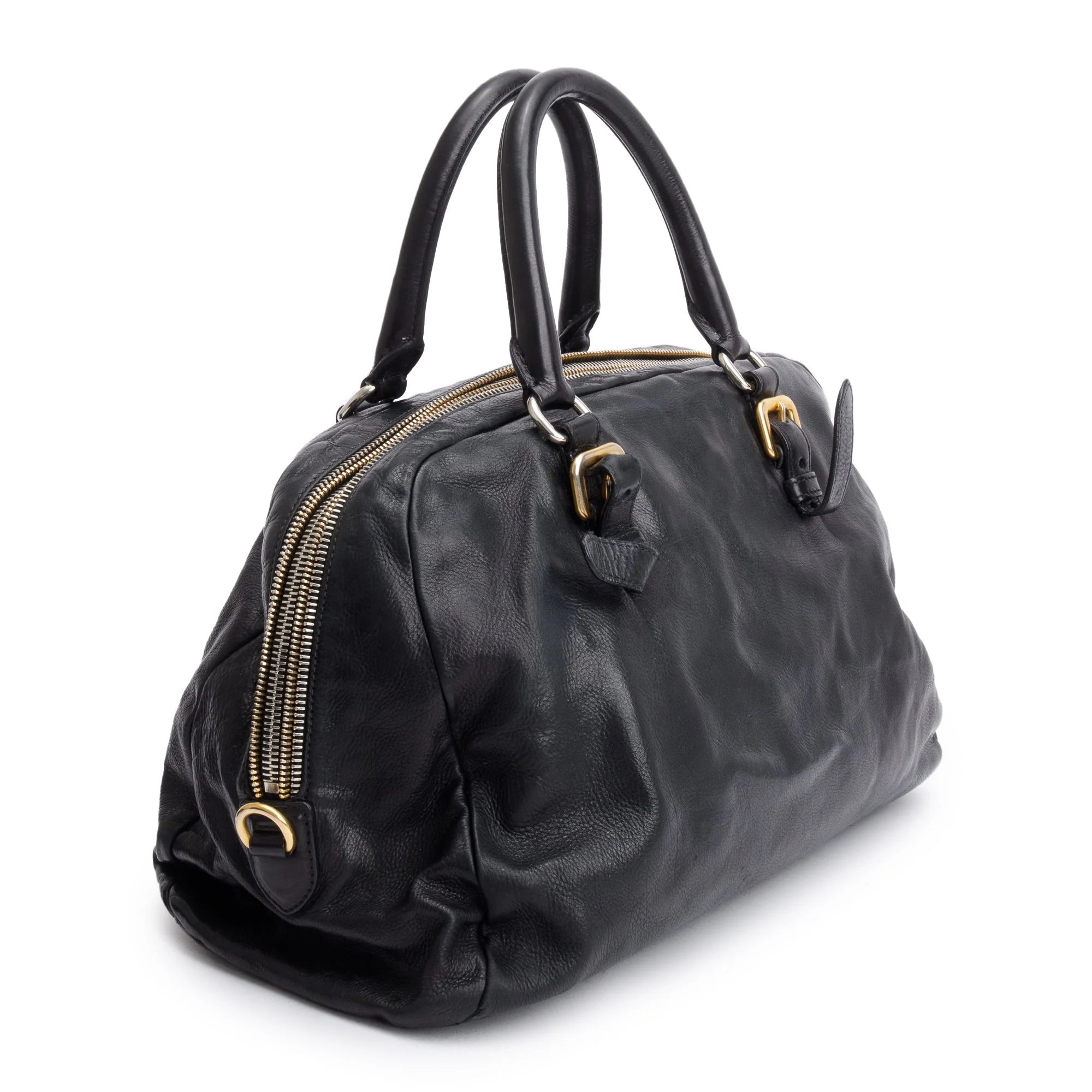Prada Black Glace Zipper Bowler Bag w/ Authenticity Card - Image 4