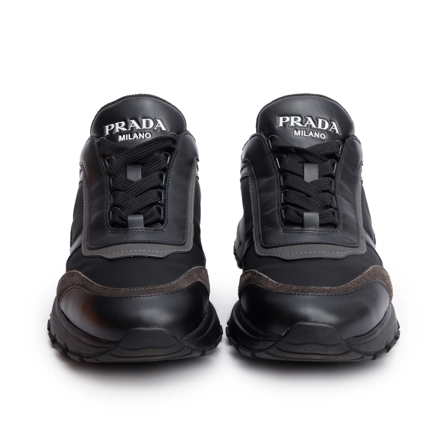 Prada Black Leather Suede Athletic Sneakers, Men's Size 6 w/ Box - Image 4