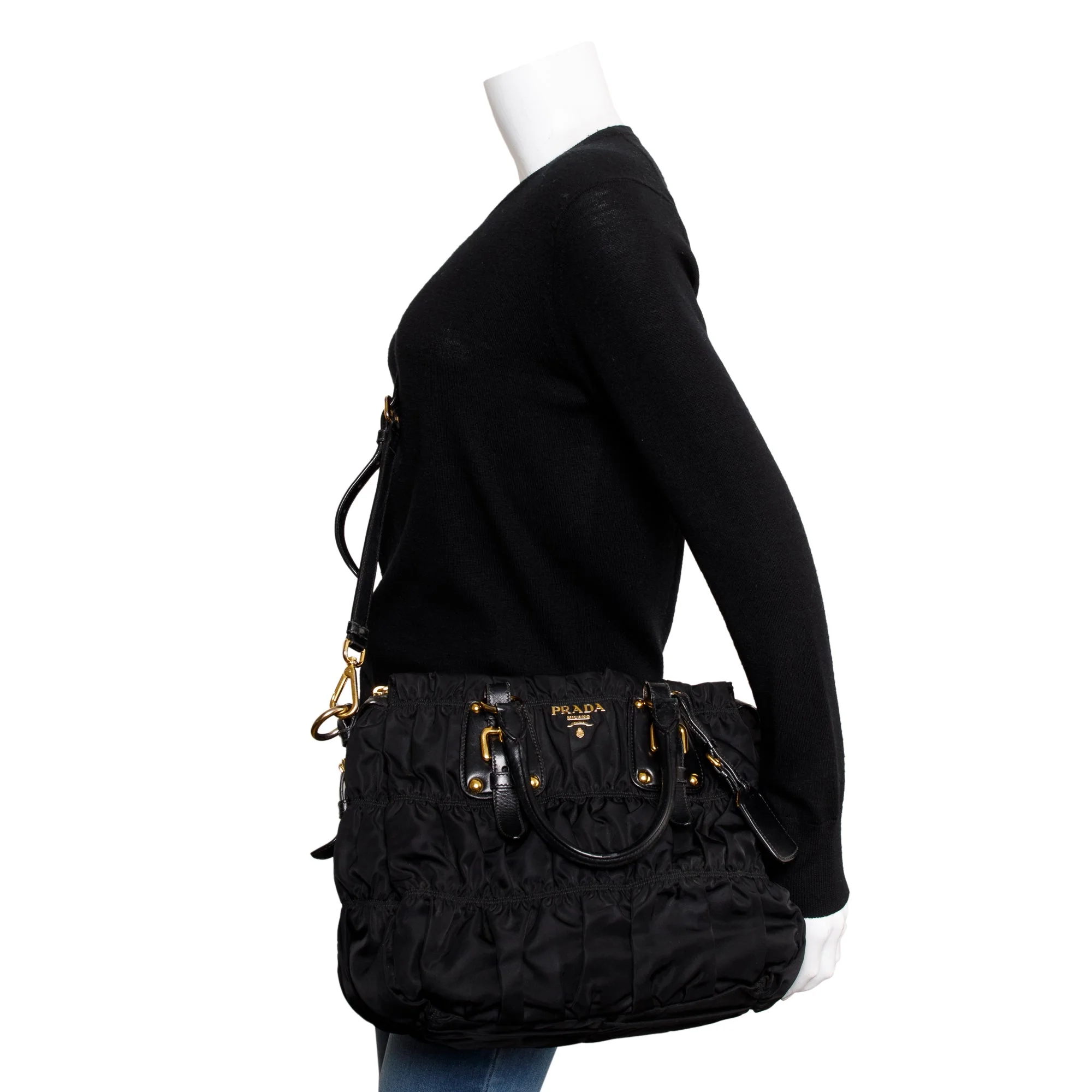 Prada Black Leather-Trimmed Tessuto Gaufre Tote w/ Authenticity Card - Image 2