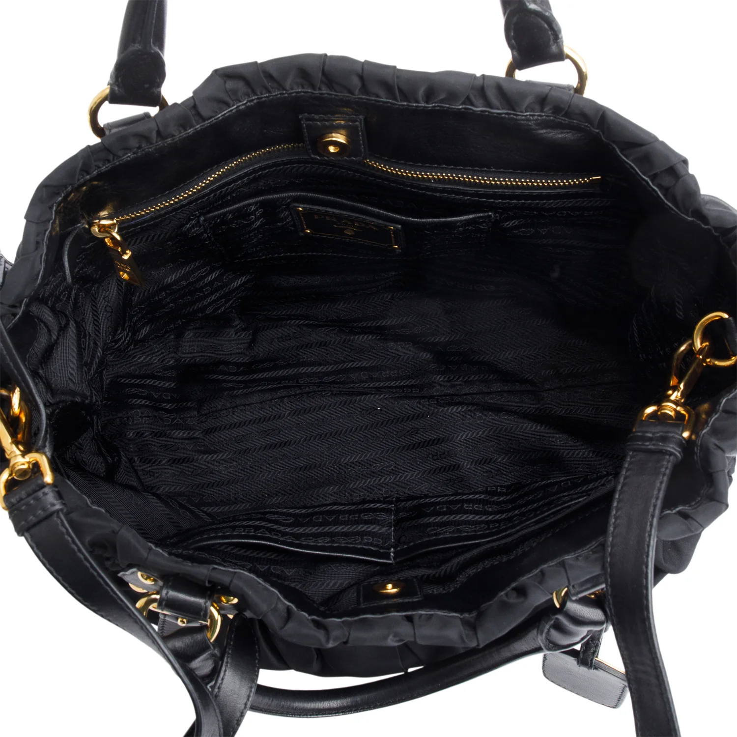 Prada Black Leather-Trimmed Tessuto Gaufre Tote w/ Strap - Image 8