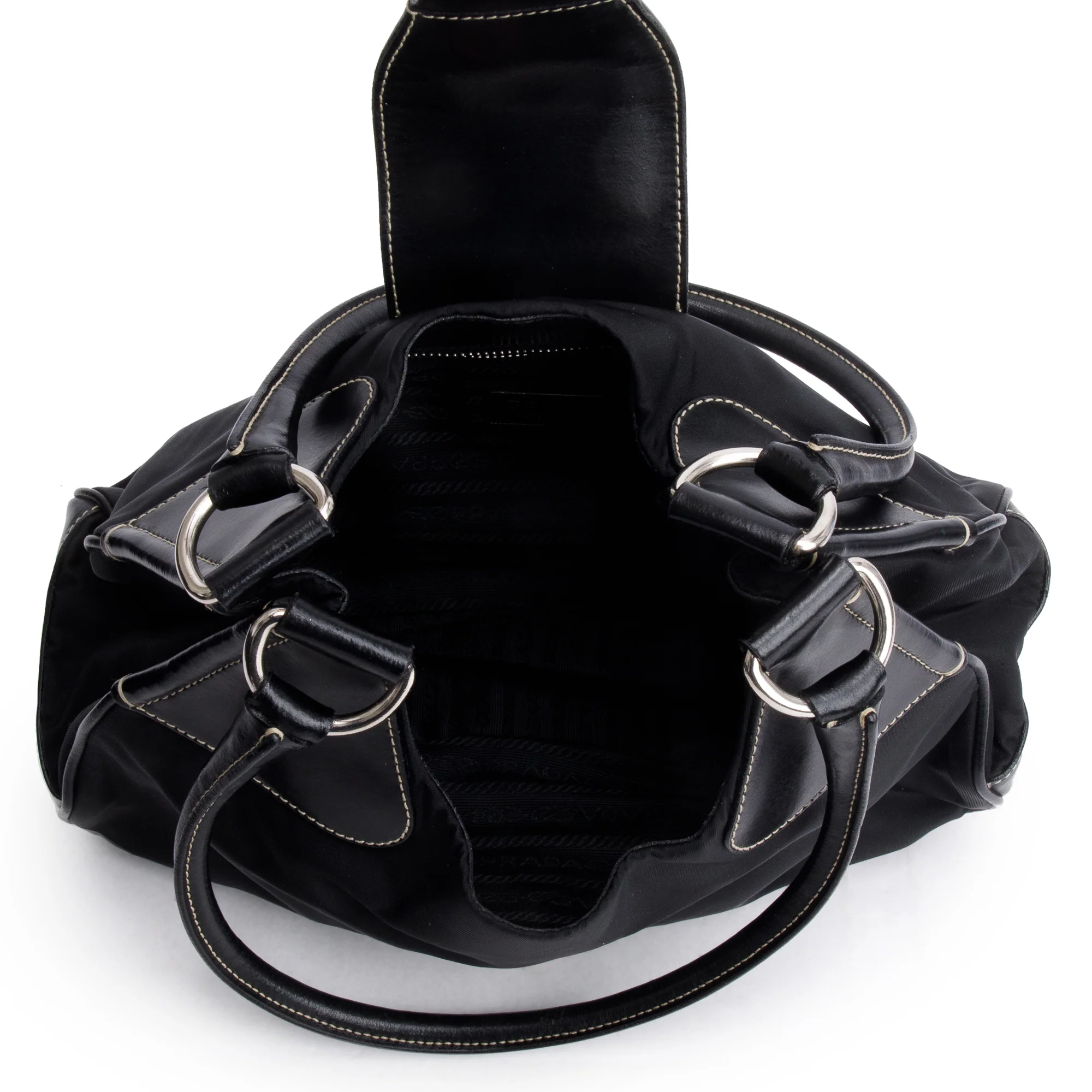 Prada Black Leather-Trimmed Tessuto Nylon Moon Bag - Image 6