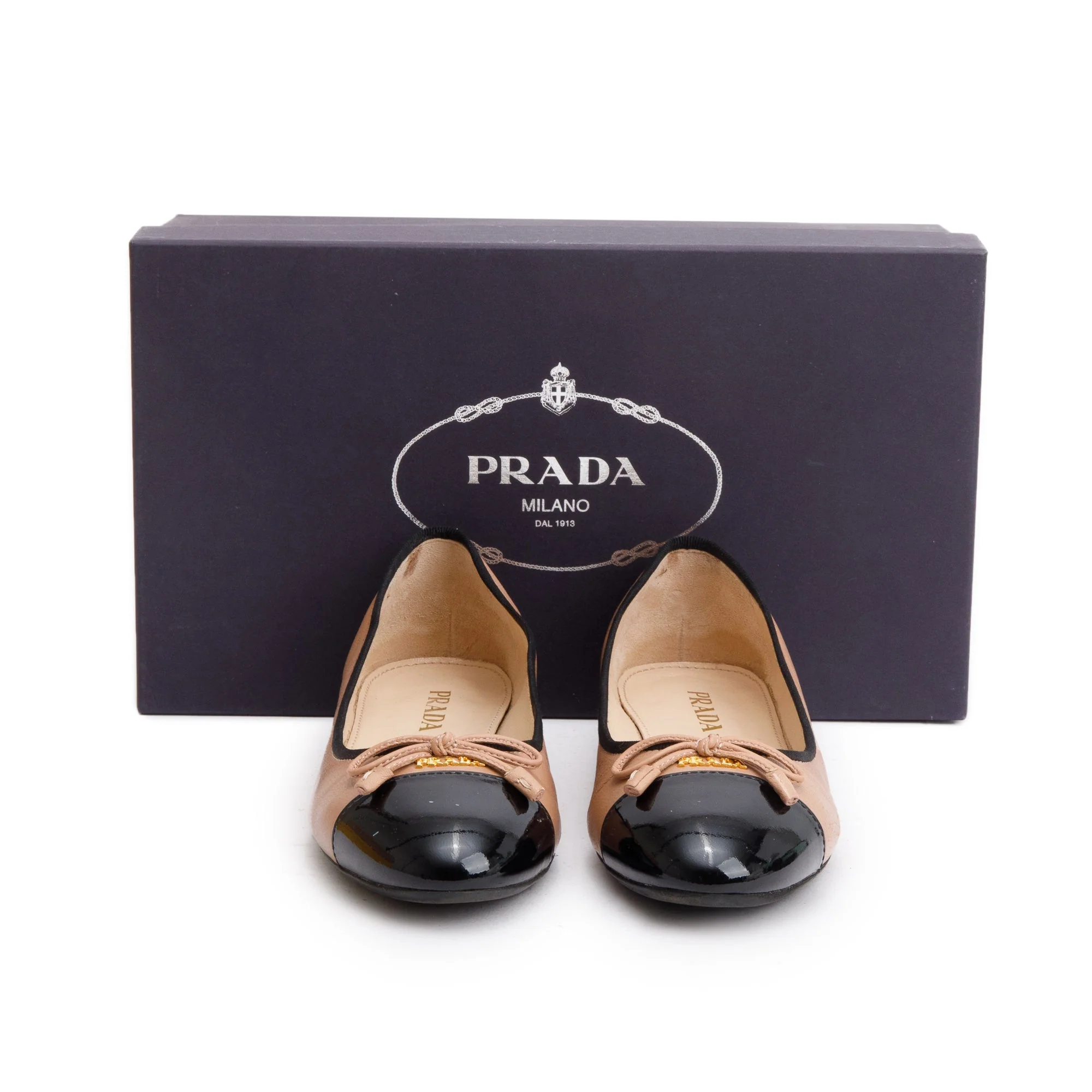 Prada Black Nude Nappa Leather Calzature Donna Ballet Flat Shoes, Size 36 w/ Box - Image 2