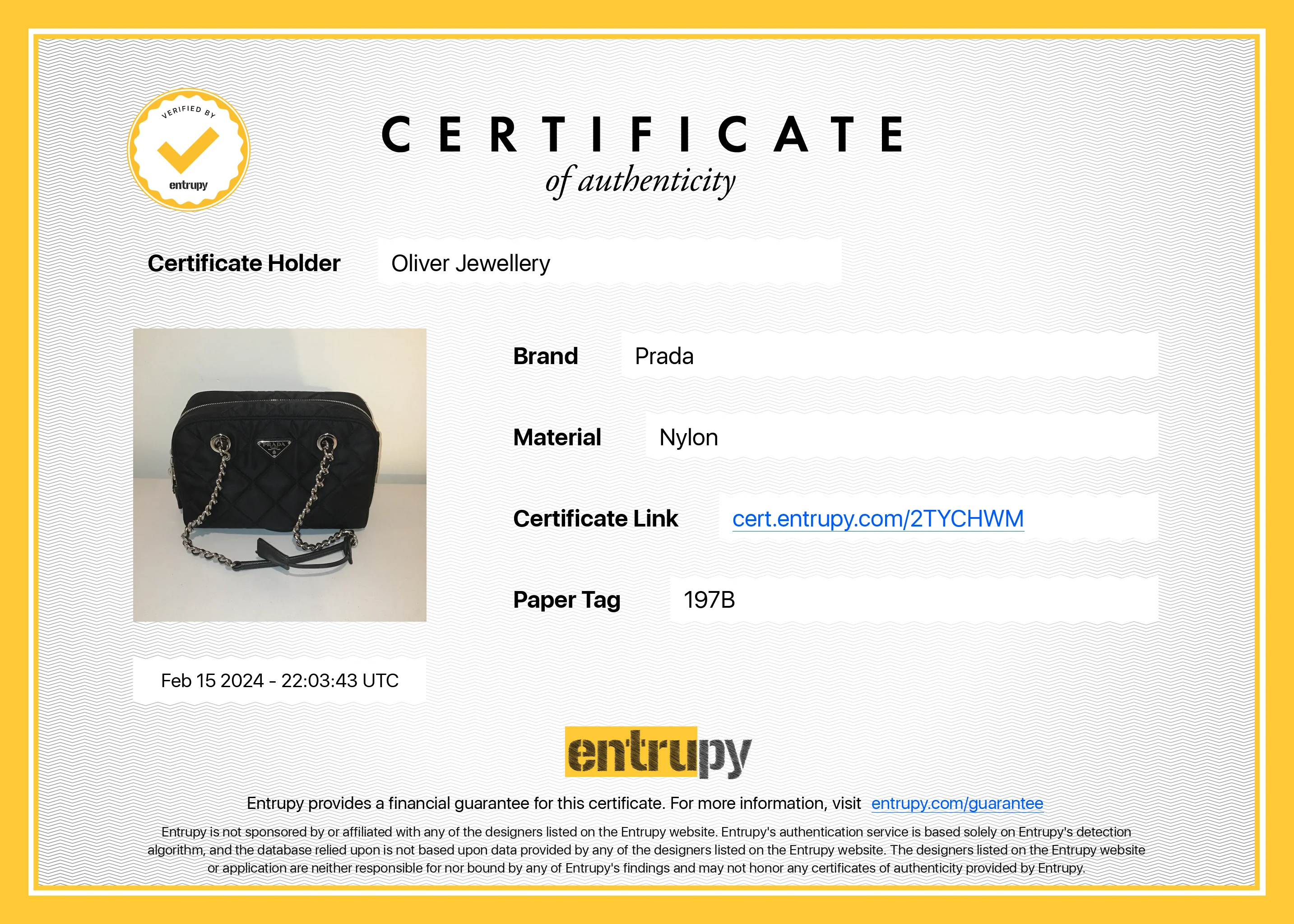 Prada Black Quilted Tessuto Impuntu Chain Shoulder Bag w/ Authenticity Card - Image 9