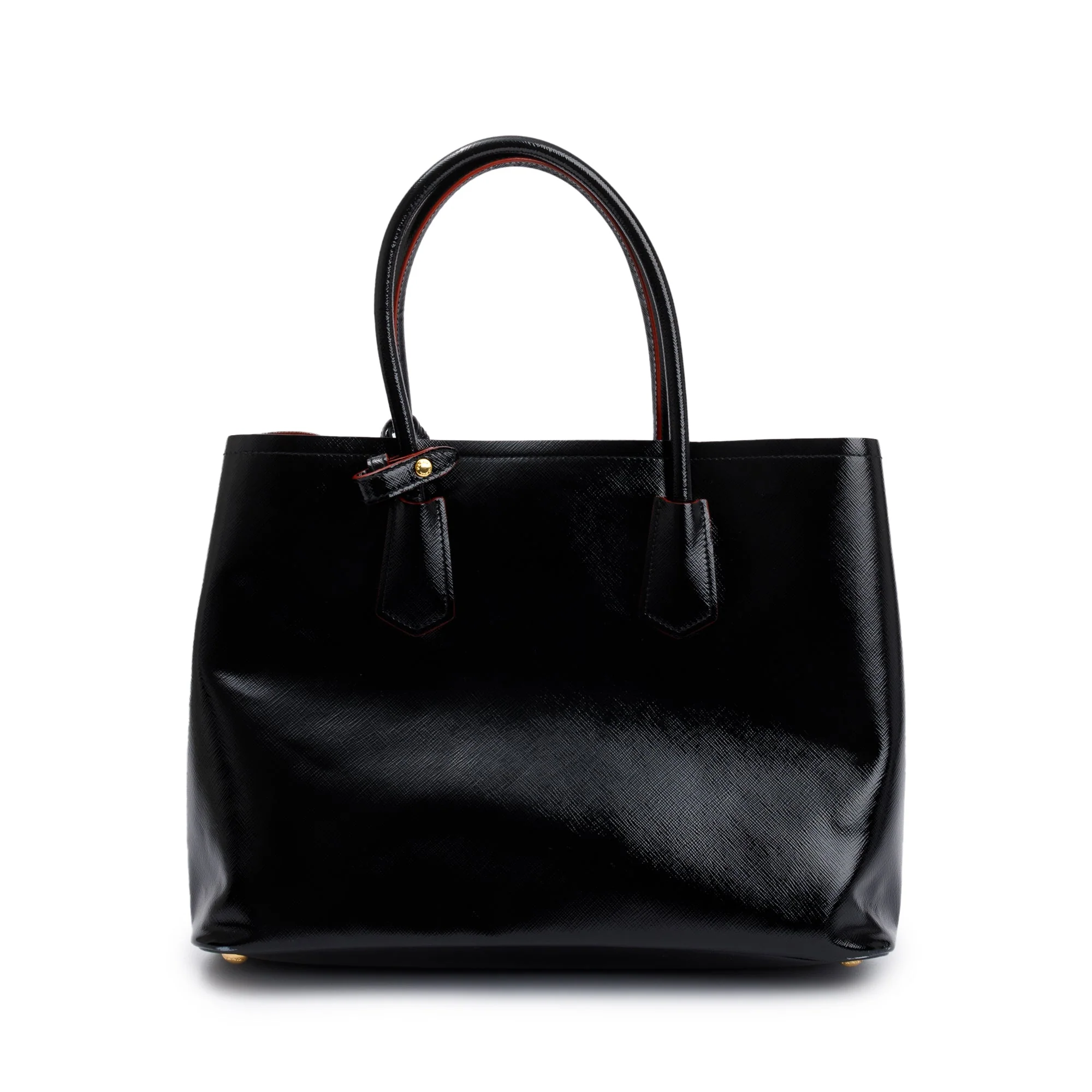 Prada Black/Red Saffiano Vernice Shiny Medium Cuir Double Tote w/ Strap - Image 5