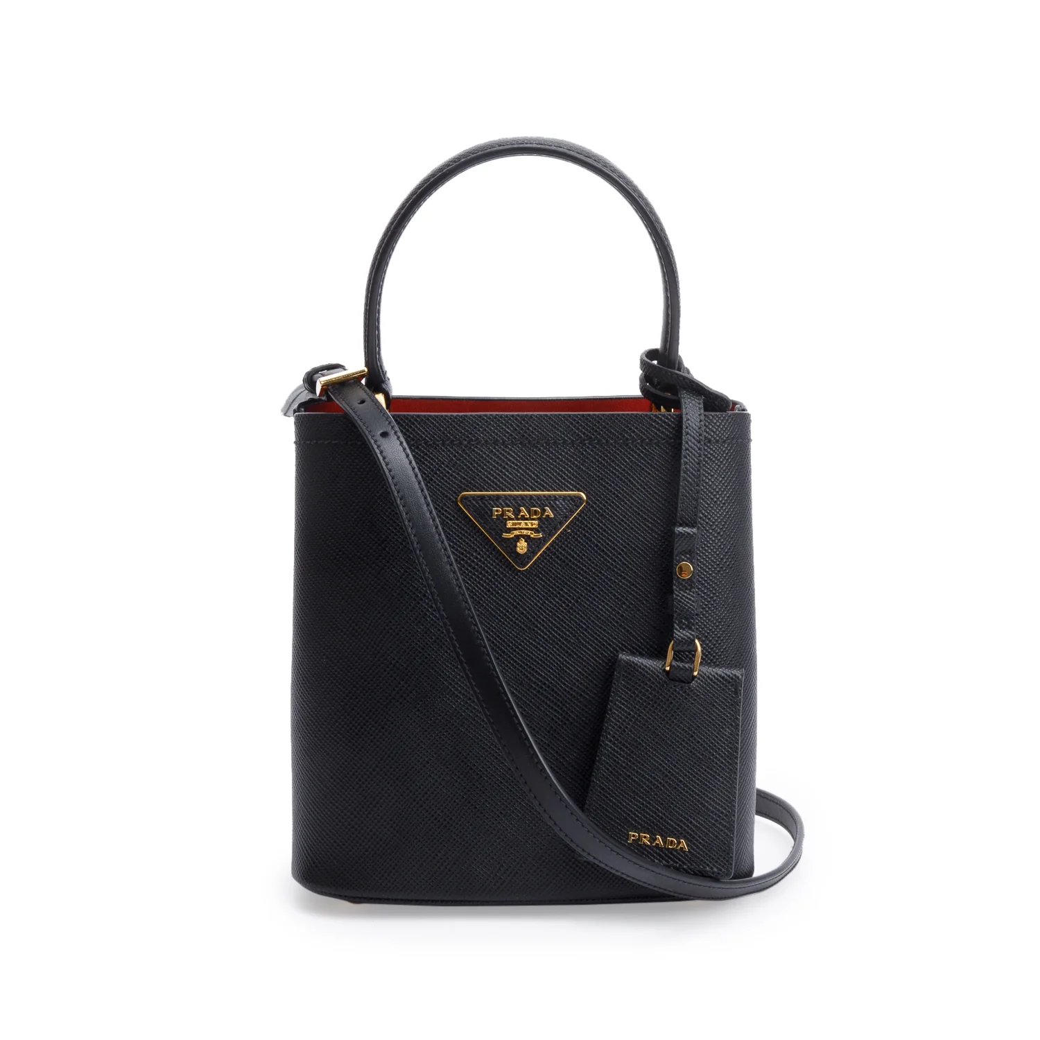 Prada Black Saffiano Cuir Small Panier Bag w/ Strap & Box