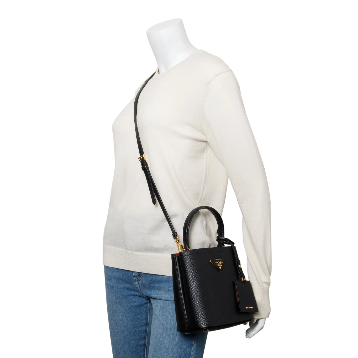 Prada Black Saffiano Cuir Small Panier Bag w/ Strap & Box - Image 2