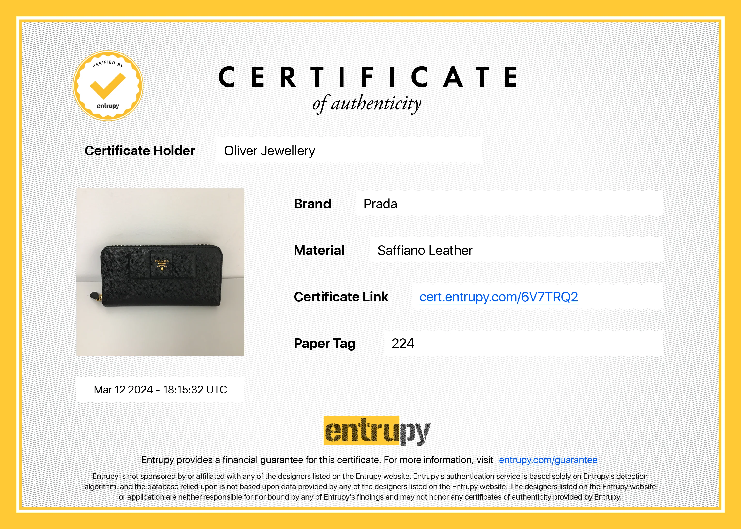 Prada Black Saffiano Leather Bow Zip Around Wallet w/ Box & Authenticity Card - Image 10