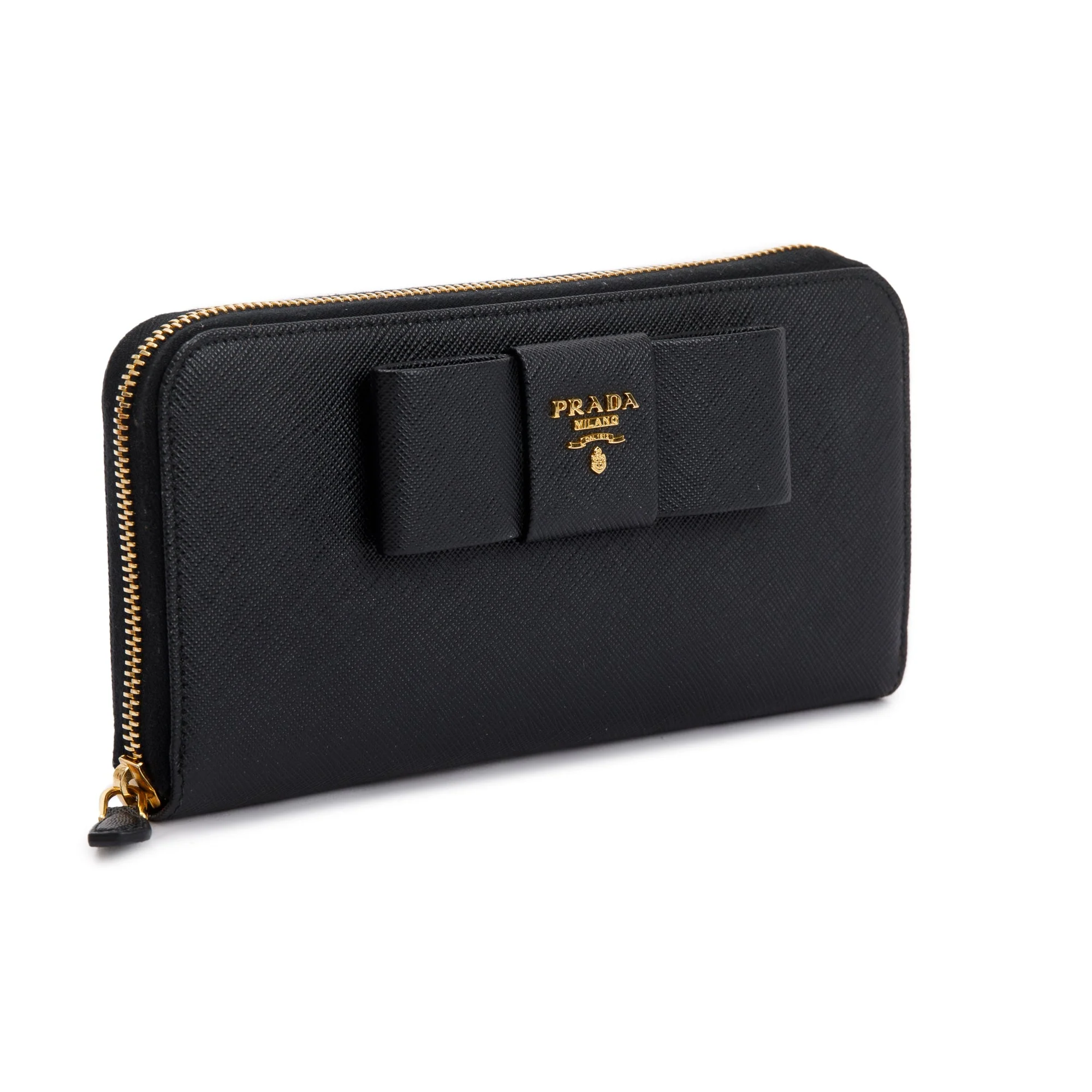 Prada Black Saffiano Leather Bow Zip Around Wallet w/ Box & Authenticity Card - Image 3