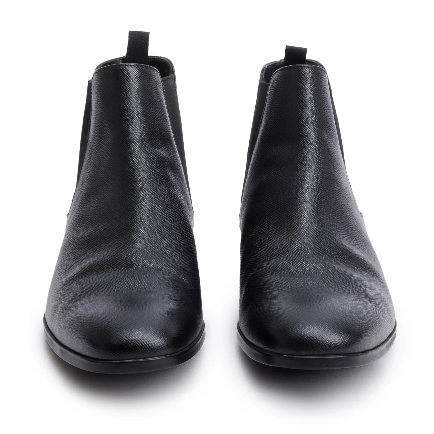 Prada Black Saffiano Leather Chelsea Ankle Boots, Men's Size 8.5 w/ Box