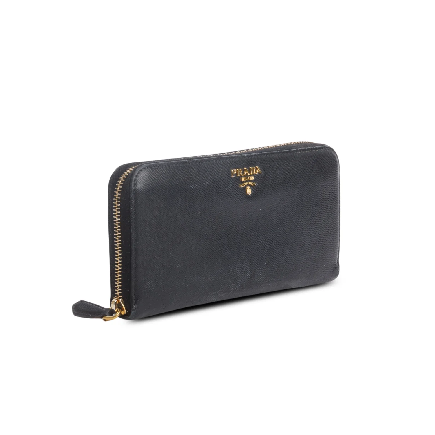 Prada Black Saffiano Leather Metal Zip Around Wallet w/ Box - Image 3