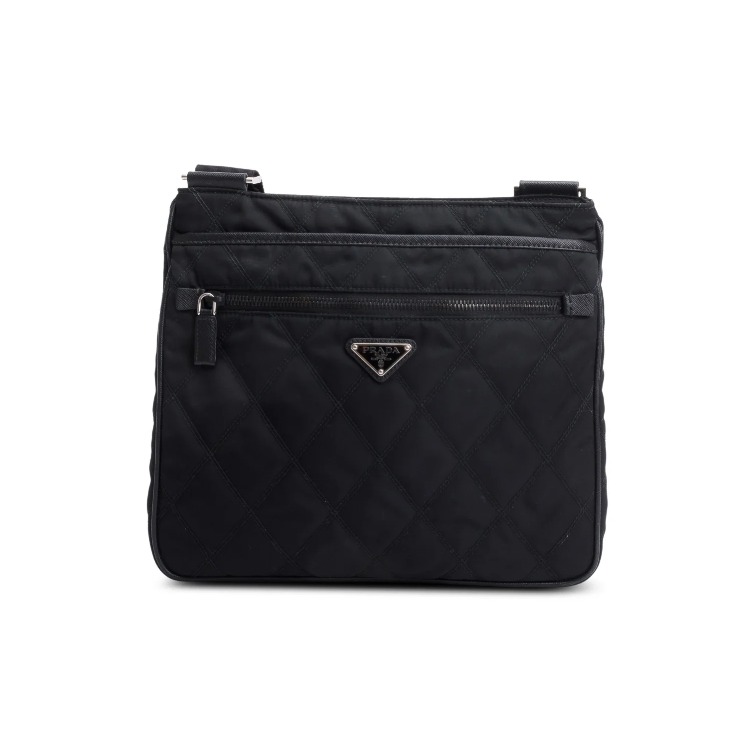 Prada Black Saffiano Leather-Trimmed Tessuto Nylon Messenger Bag - Image 3