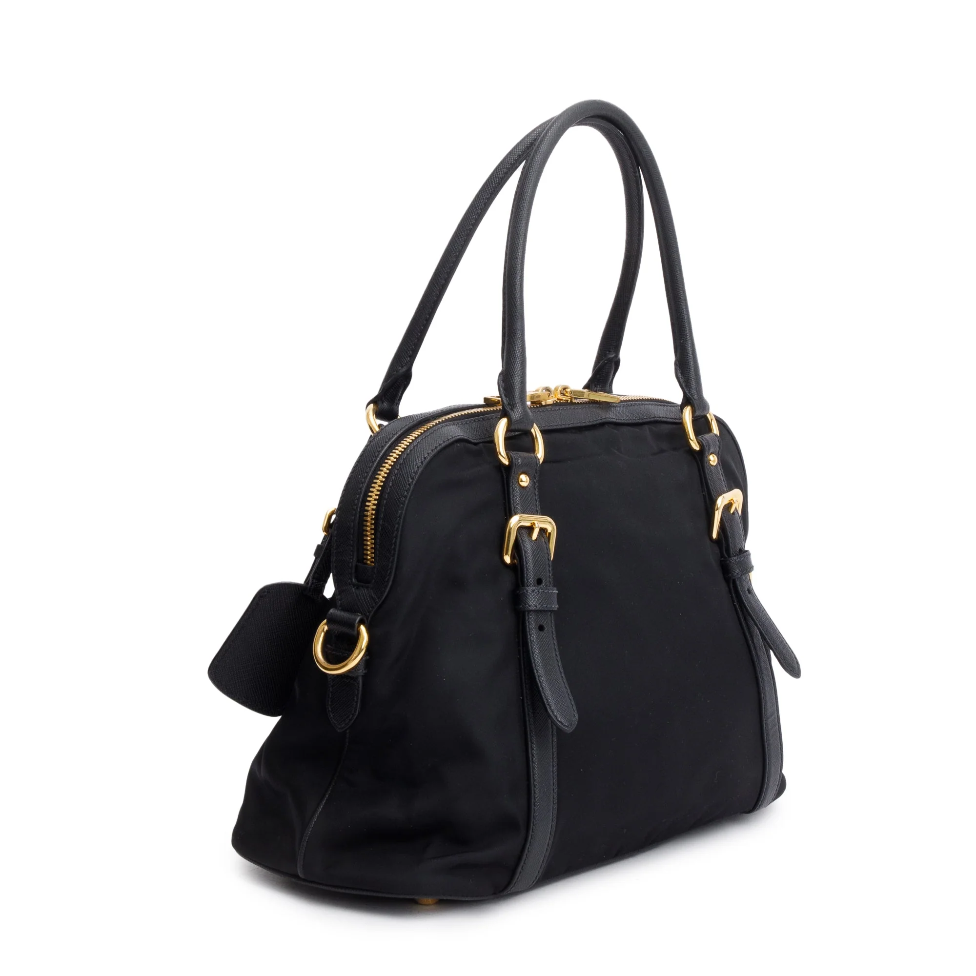Prada Black Saffiano Leather-Trimmed Tessuto Nylon Shoulder Bag w/ Strap - Image 6