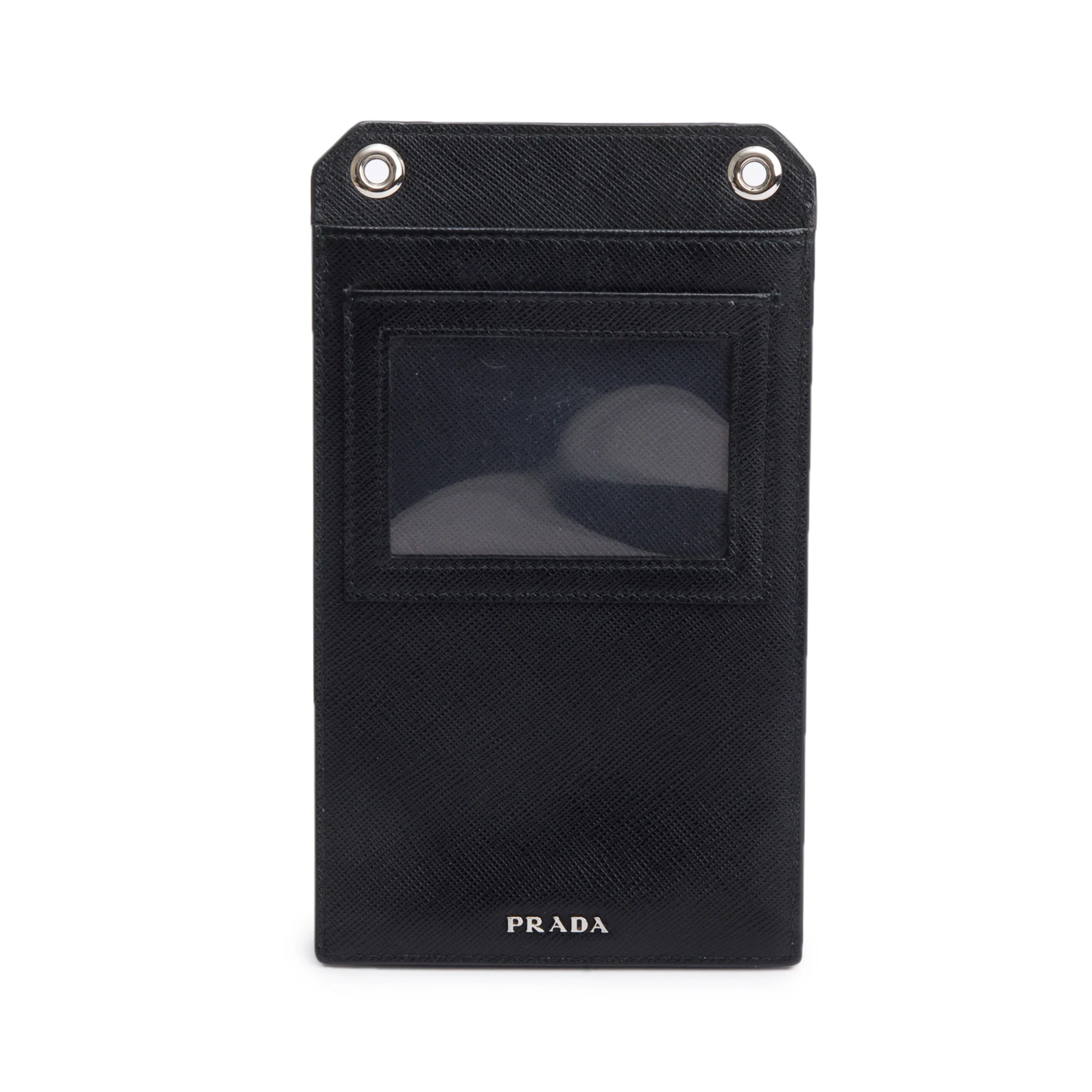 Prada Black Saffiano Lux Leather Racing Logo Patch Phone Pouch Crossbody Bag - Image 5