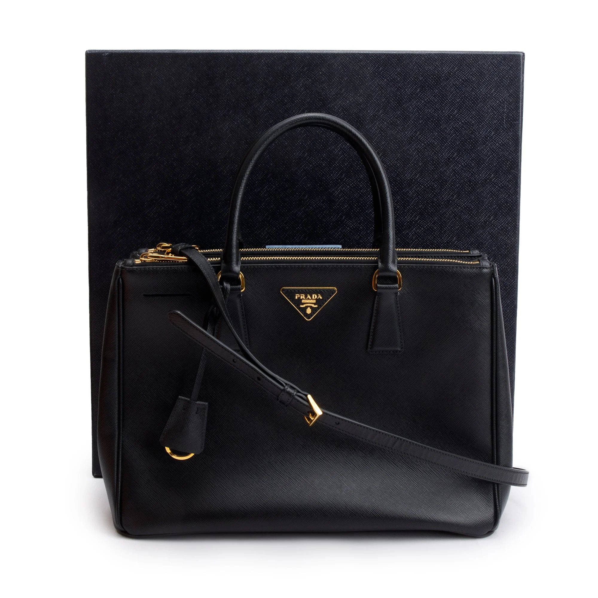 Prada Black Saffiano Lux Medium Double Zip Galleria Tote w/ Strap & Box - Image 3