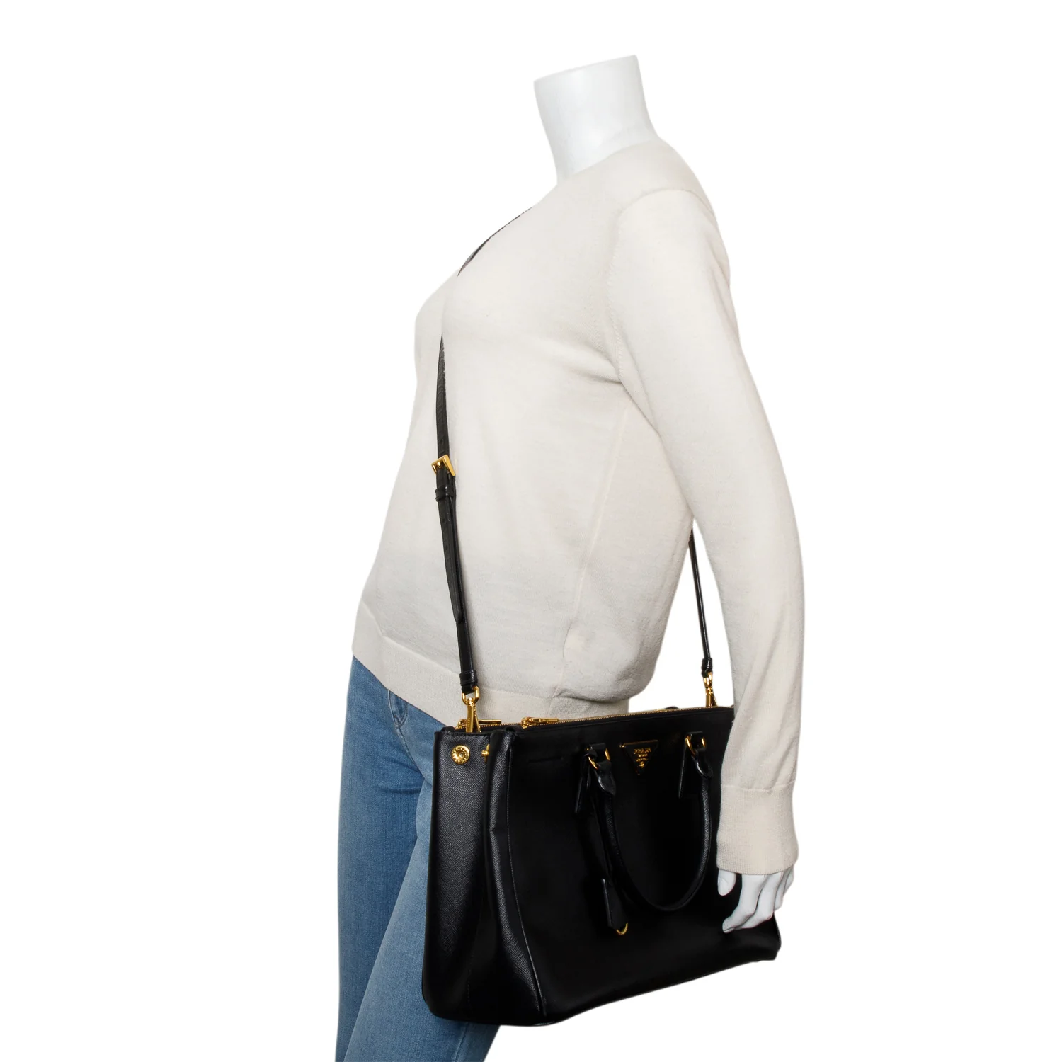 Prada Black Saffiano Lux Medium Double Zip Galleria Tote w/ Strap & Box - Image 2