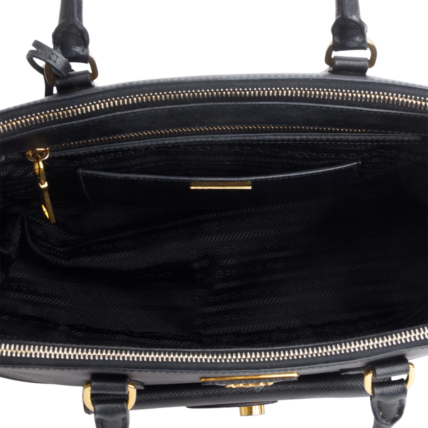 Prada Black Saffiano Lux Medium Galleria Double Zip Front Pocket Tote w/ Authenticity Card & Strap - Image 8