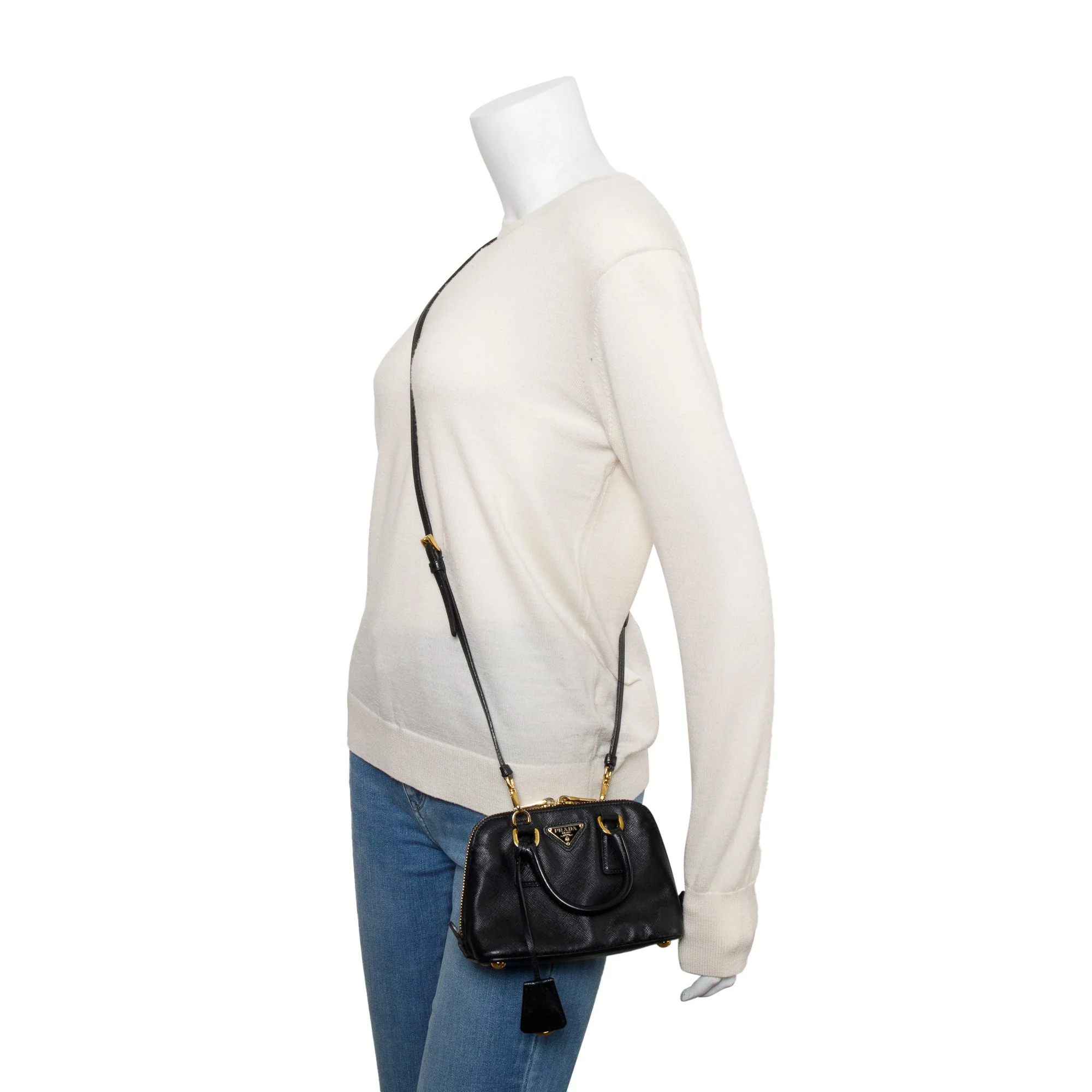Prada Black Saffiano Lux Mini Promenade Tote w/ Strap - Image 2
