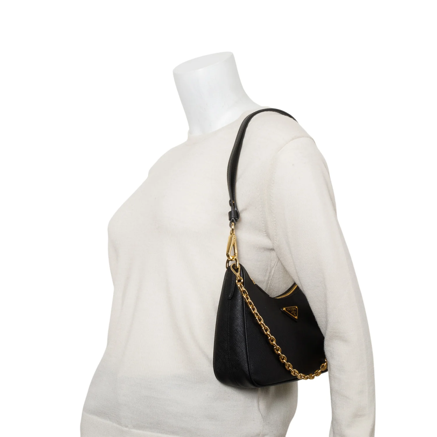 Prada Black Saffiano Lux Mini Re-Edition Shoulder Bag w/ Box & Straps - Image 2